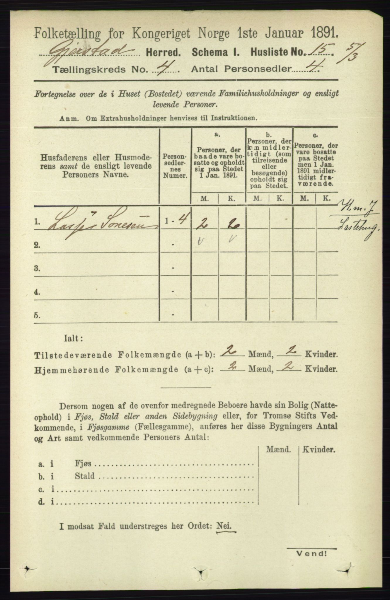 RA, 1891 census for 0911 Gjerstad, 1891, p. 1452