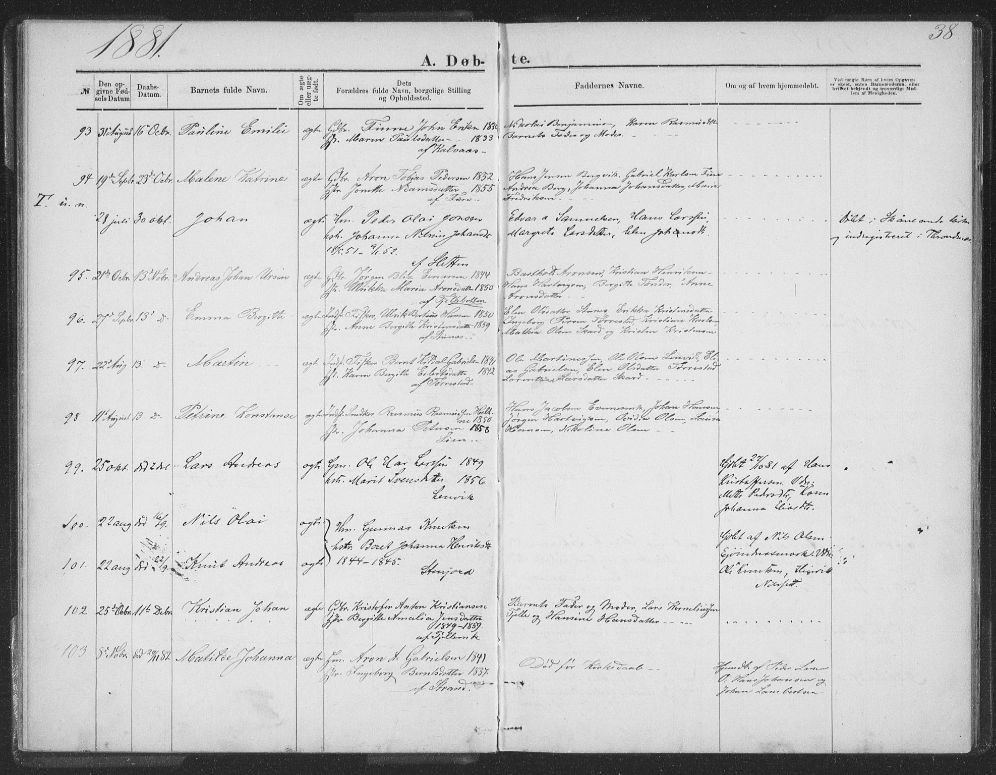 Ministerialprotokoller, klokkerbøker og fødselsregistre - Nordland, AV/SAT-A-1459/863/L0913: Parish register (copy) no. 863C03, 1877-1885, p. 38