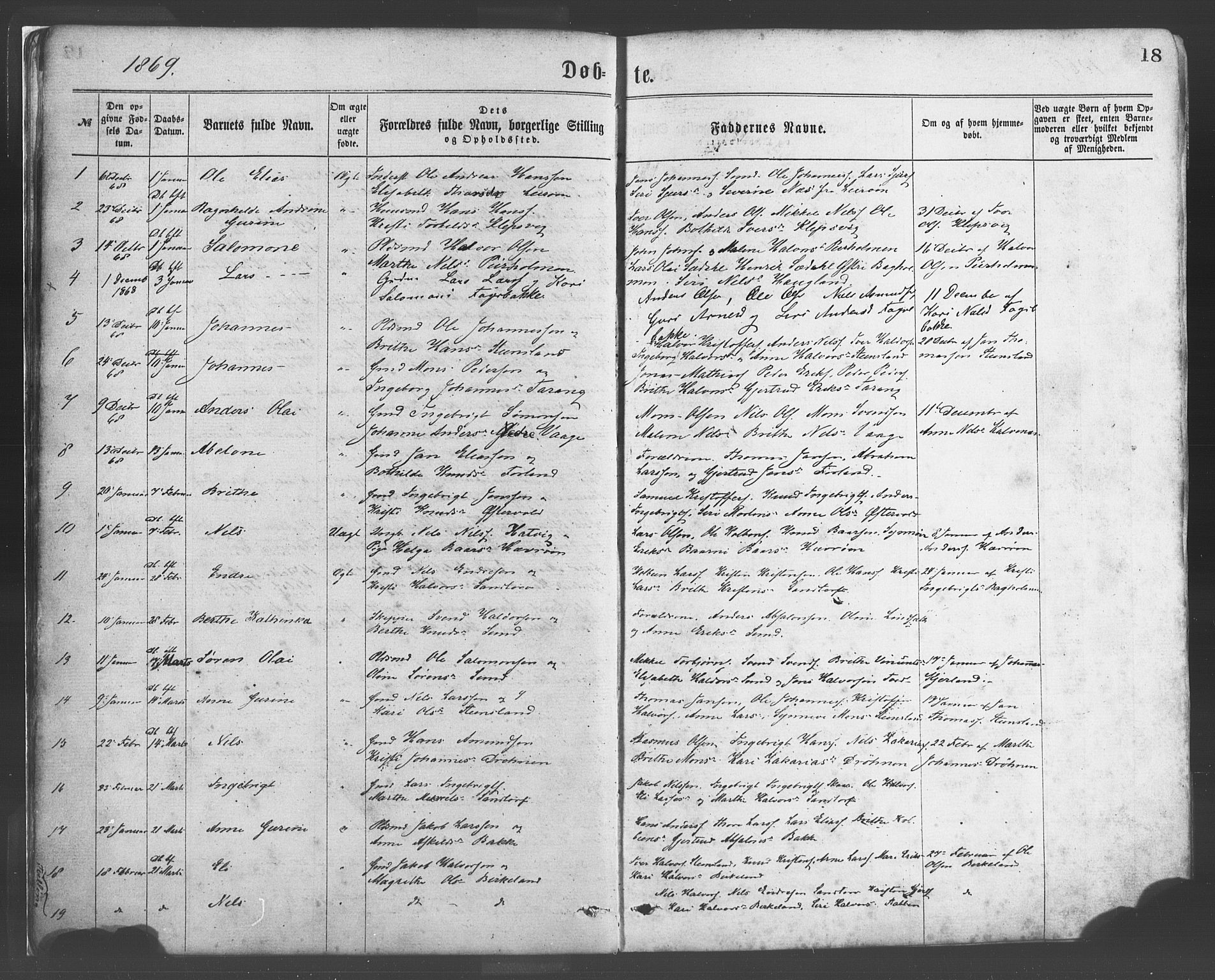 Sund sokneprestembete, AV/SAB-A-99930: Parish register (official) no. A 15, 1867-1881, p. 18