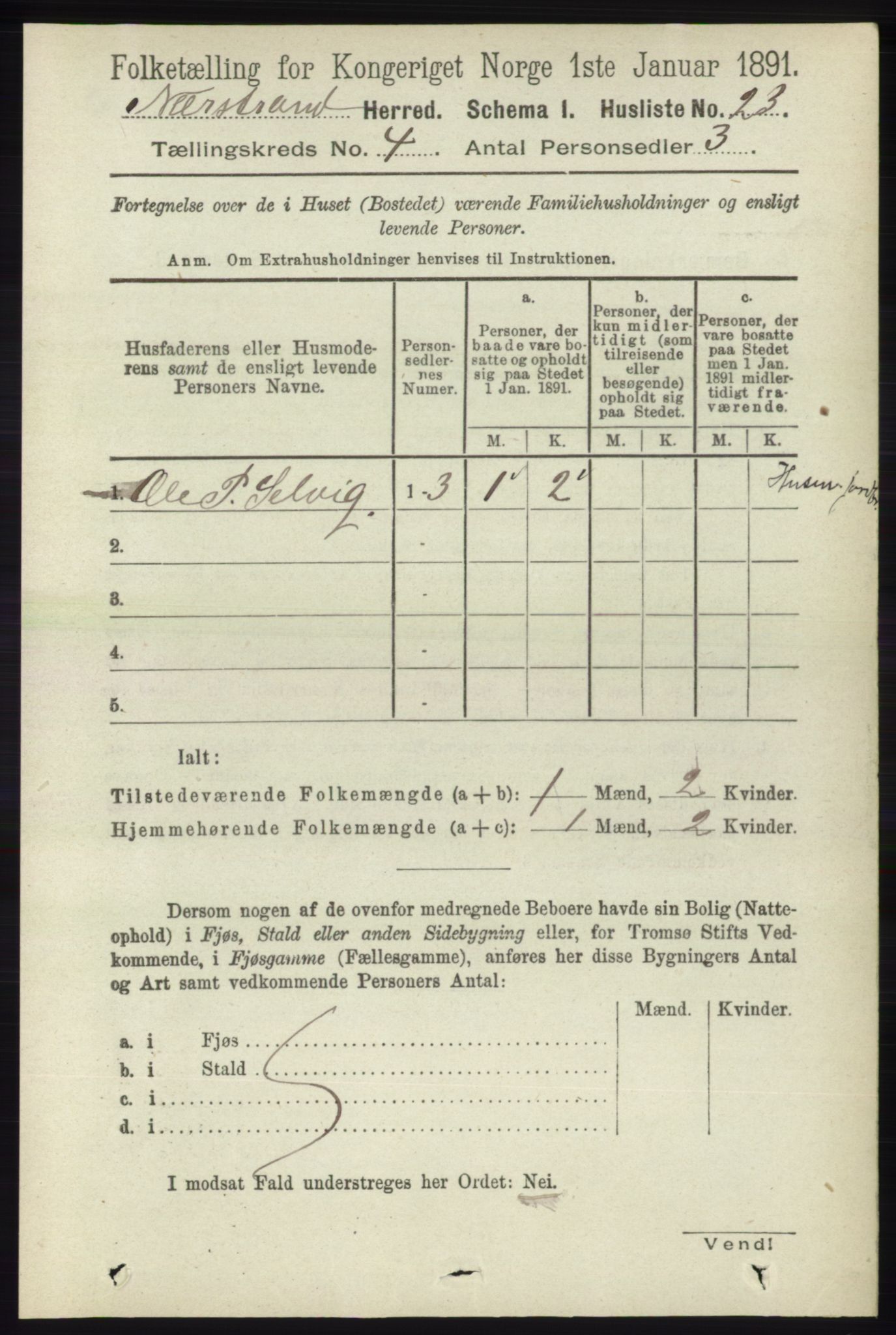 RA, 1891 census for 1139 Nedstrand, 1891, p. 644