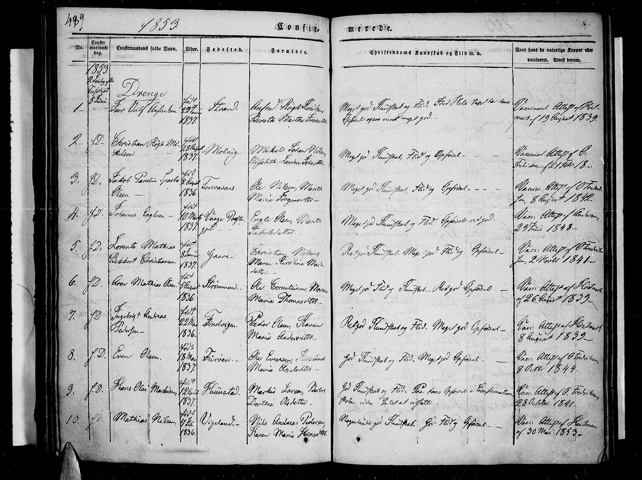 Kvæfjord sokneprestkontor, SATØ/S-1323/G/Ga/Gaa/L0003kirke: Parish register (official) no. 3, 1830-1857, p. 489