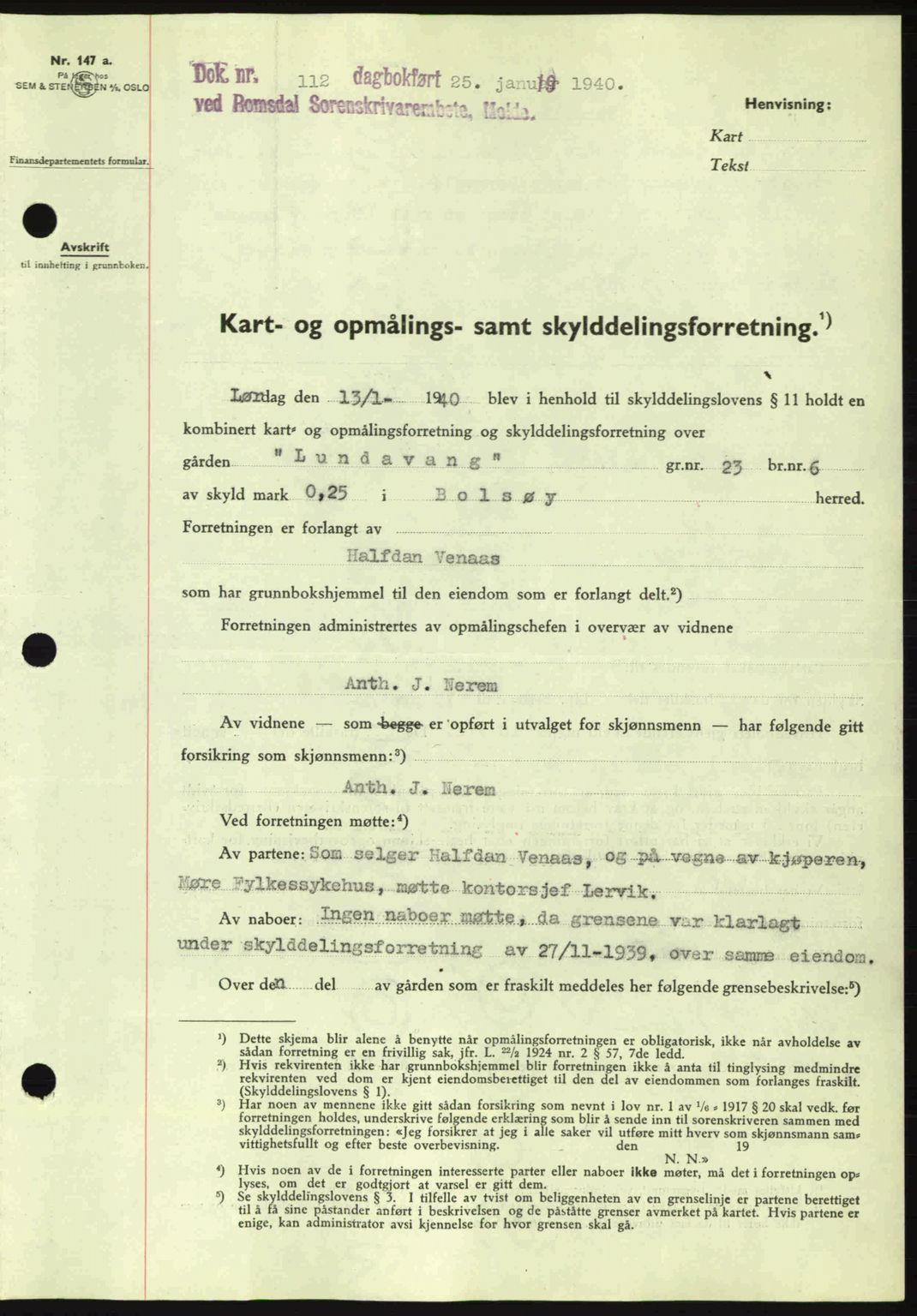 Romsdal sorenskriveri, AV/SAT-A-4149/1/2/2C: Mortgage book no. A8, 1939-1940, Diary no: : 112/1940