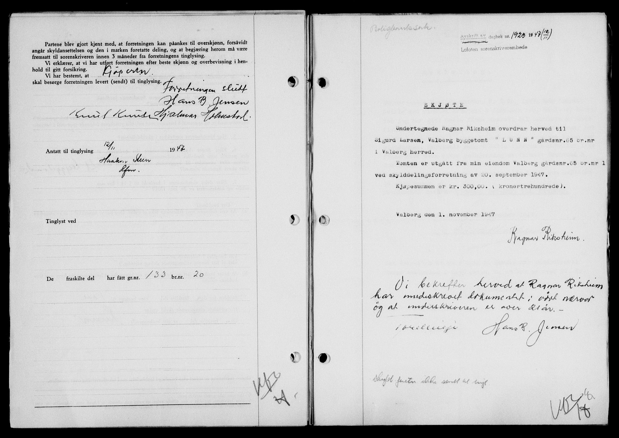 Lofoten sorenskriveri, SAT/A-0017/1/2/2C/L0017a: Mortgage book no. 17a, 1947-1948, Diary no: : 1923/1947