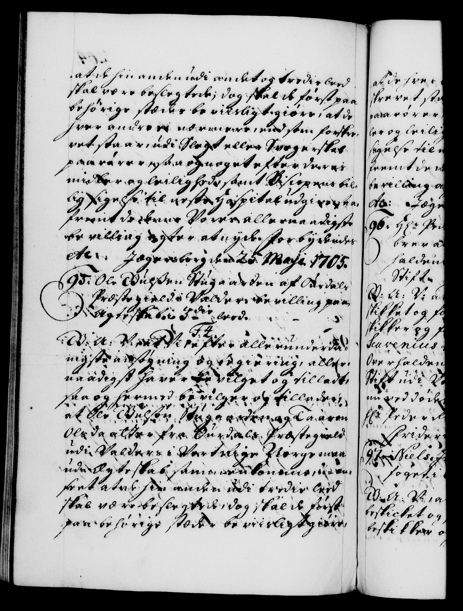Danske Kanselli 1572-1799, RA/EA-3023/F/Fc/Fca/Fcaa/L0019: Norske registre, 1704-1707, p. 204b