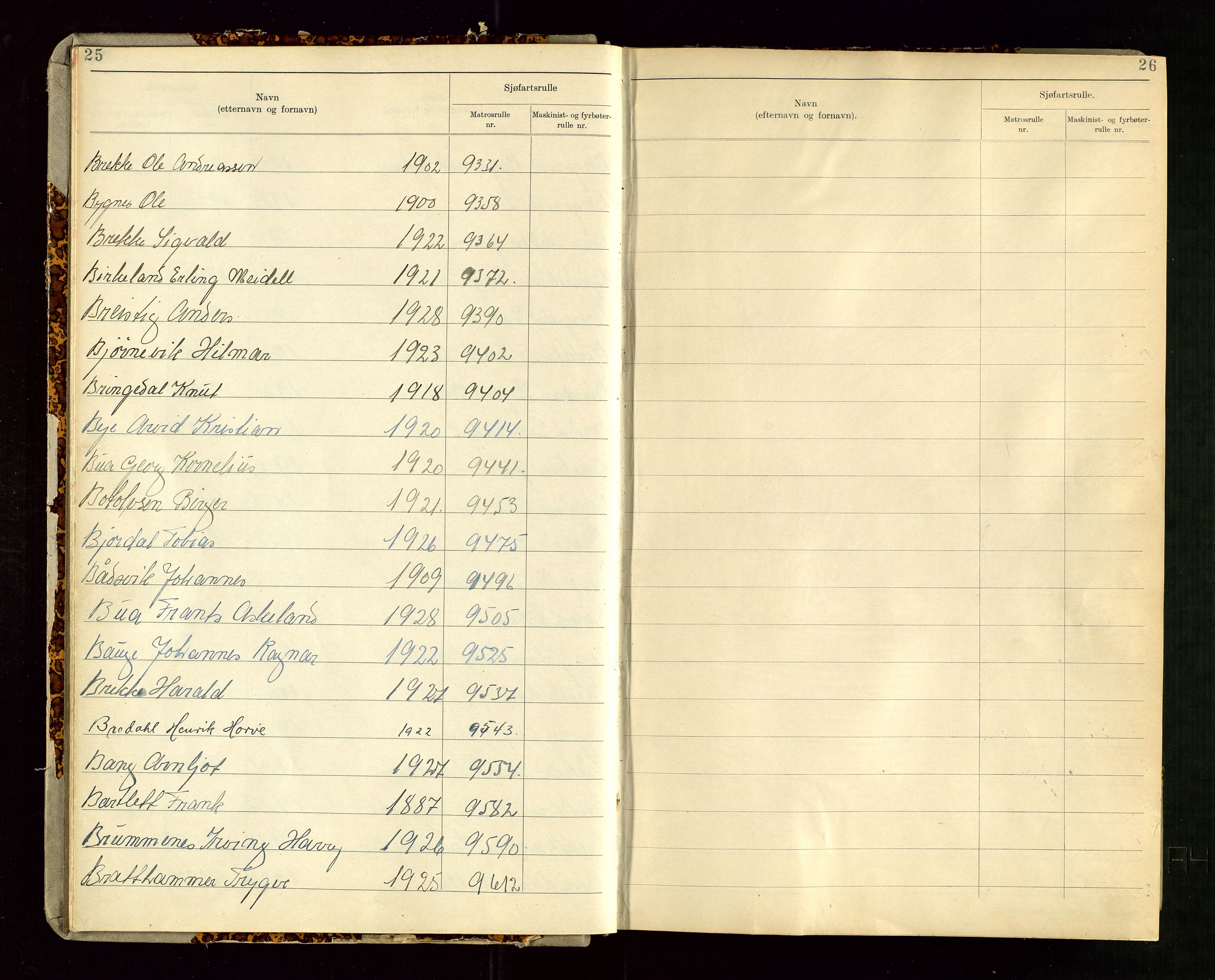 Haugesund sjømannskontor, SAST/A-102007/F/Fb/Fba/L0005: Navneregister med henvisning til rullenummer (etternavn) Haugesund krets, 1860-1948, p. 25