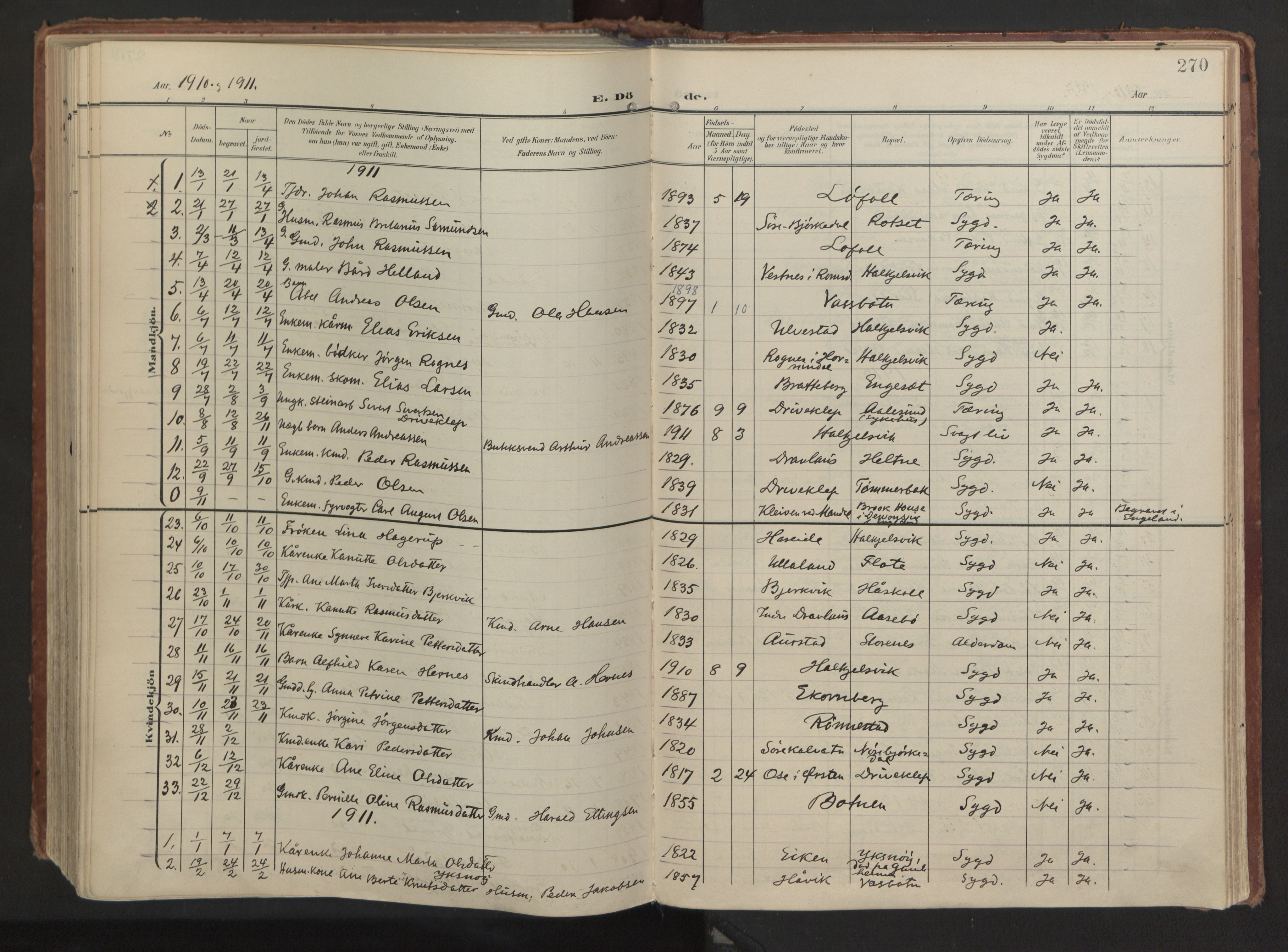 Ministerialprotokoller, klokkerbøker og fødselsregistre - Møre og Romsdal, AV/SAT-A-1454/511/L0144: Parish register (official) no. 511A11, 1906-1923, p. 270