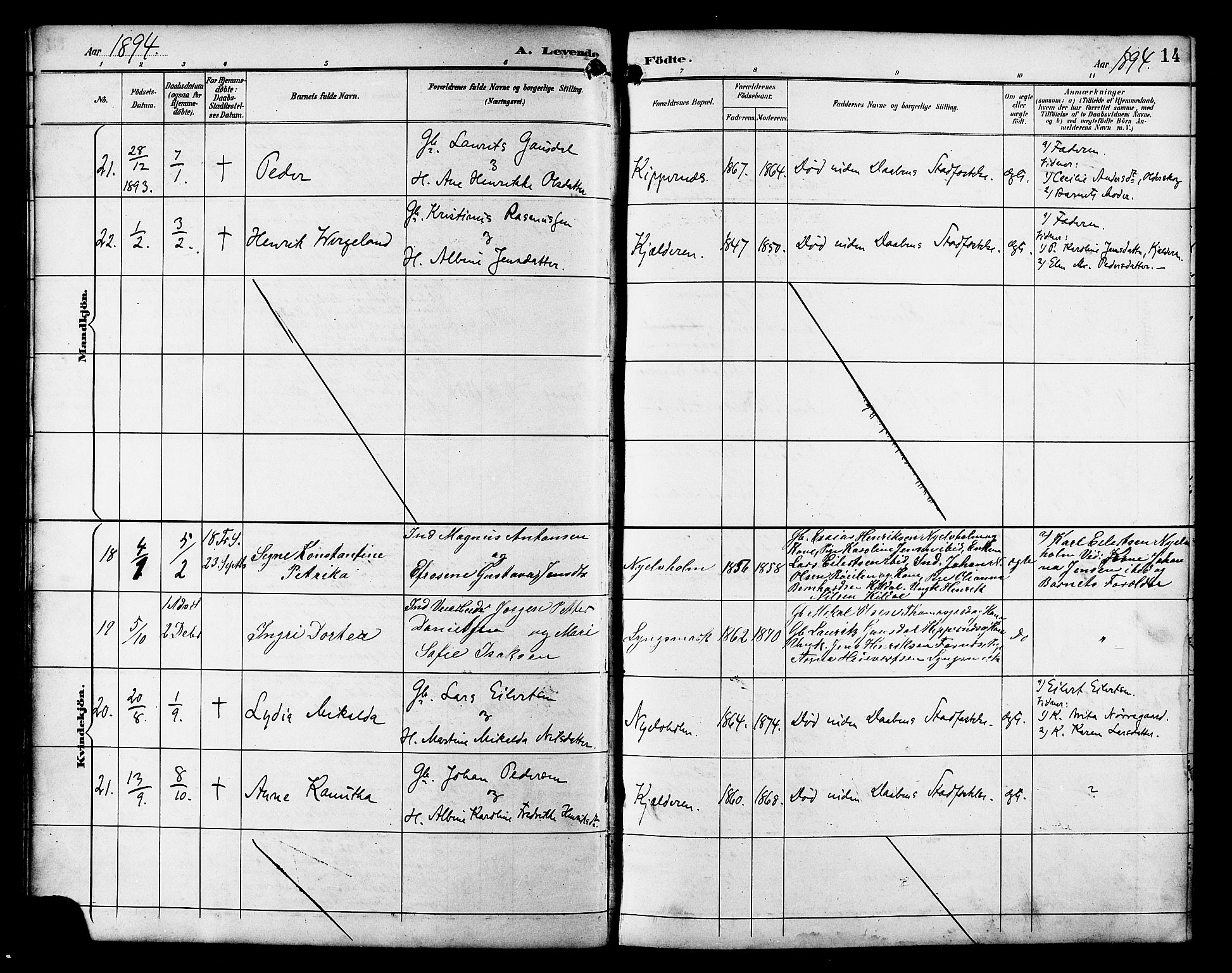 Skjervøy sokneprestkontor, AV/SATØ-S-1300/H/Ha/Hab/L0021klokker: Parish register (copy) no. 21, 1893-1910, p. 14