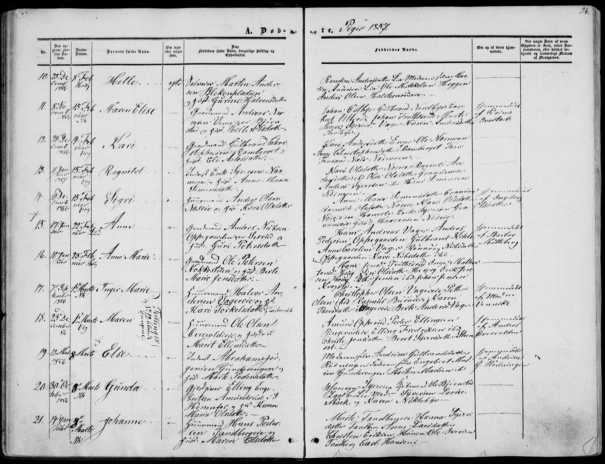 Norderhov kirkebøker, AV/SAKO-A-237/F/Fa/L0012: Parish register (official) no. 12, 1856-1865, p. 24