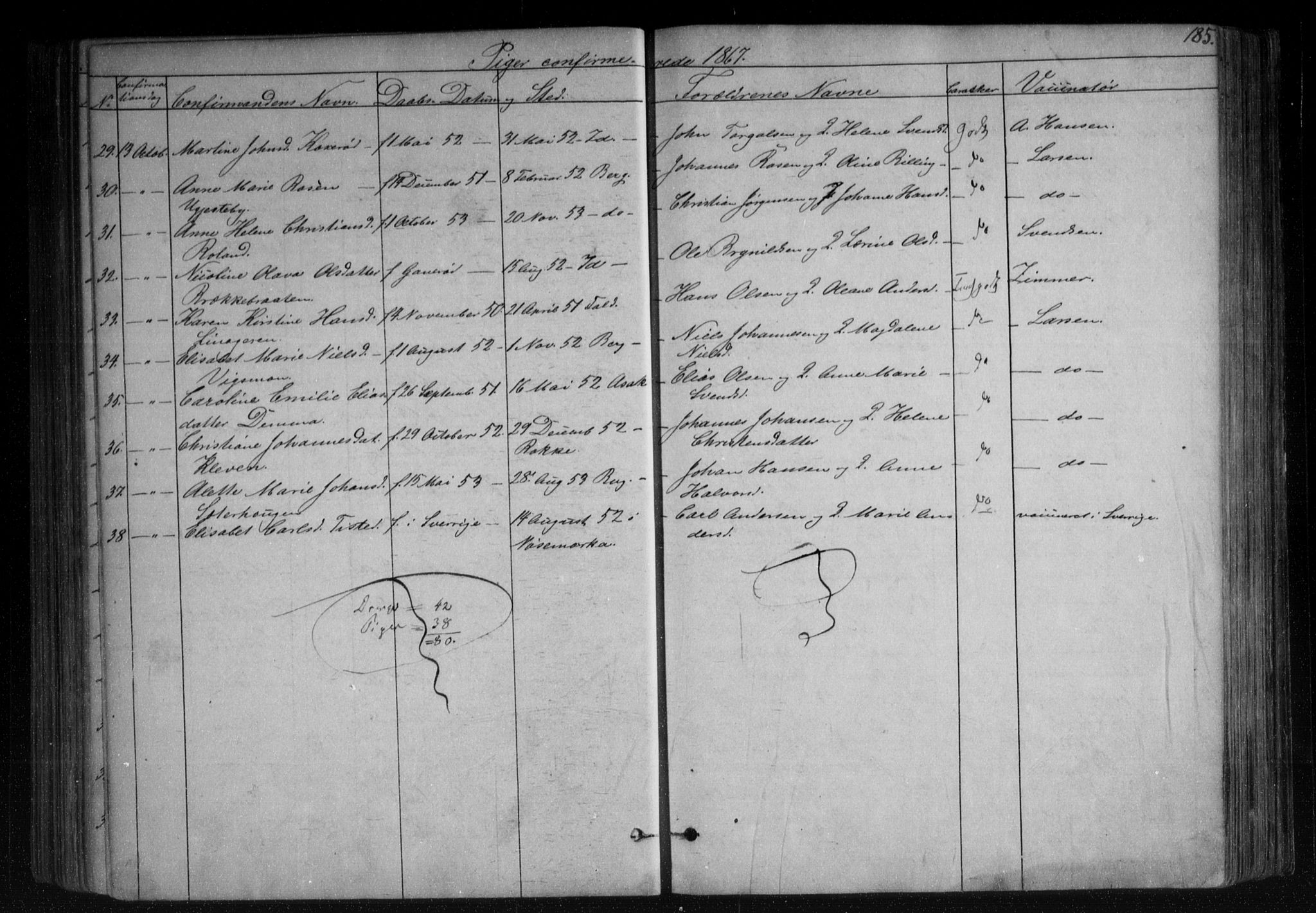 Berg prestekontor Kirkebøker, AV/SAO-A-10902/F/Fa/L0005: Parish register (official) no. I 5, 1861-1877, p. 185