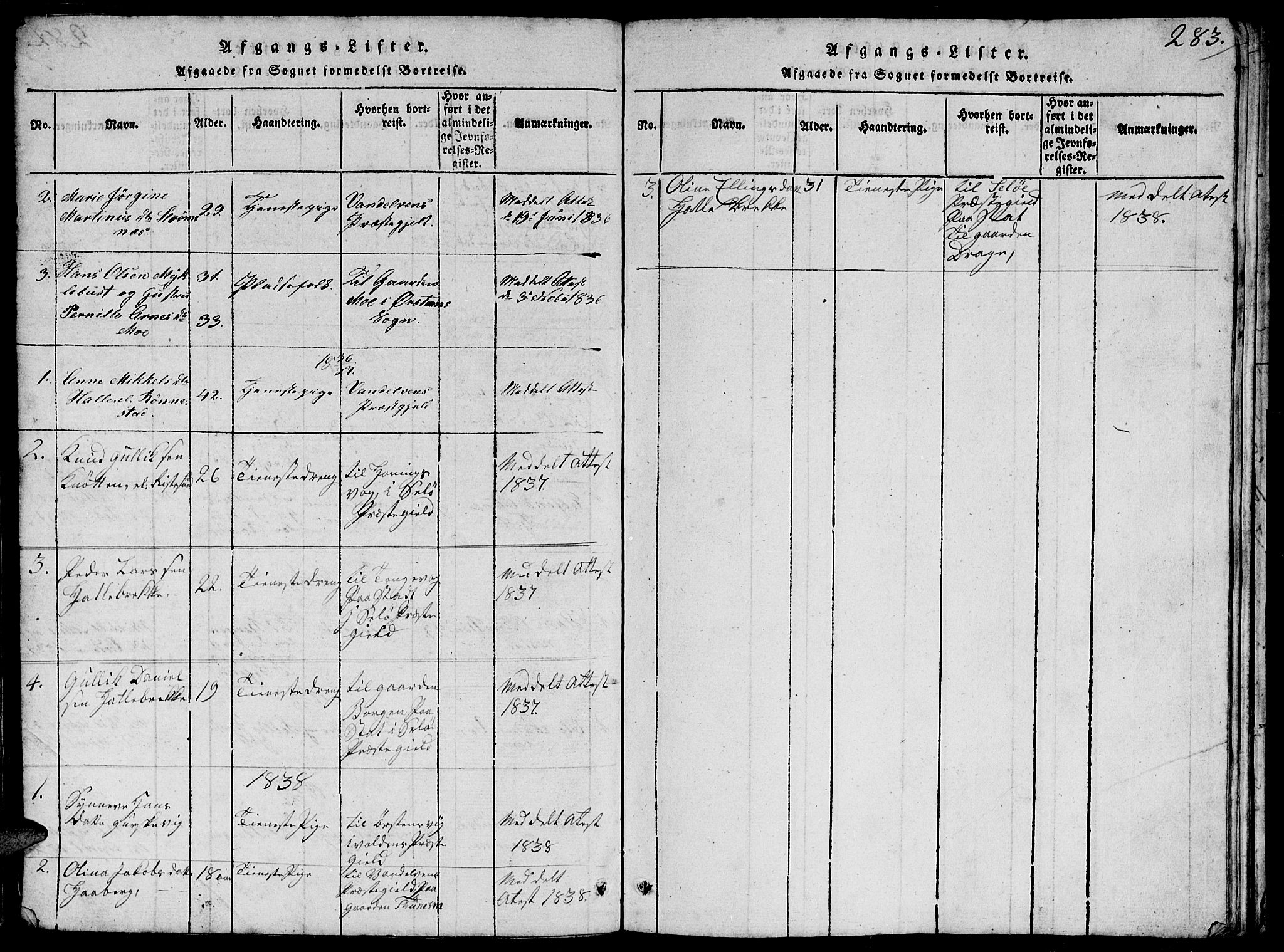 Ministerialprotokoller, klokkerbøker og fødselsregistre - Møre og Romsdal, SAT/A-1454/503/L0046: Parish register (copy) no. 503C01, 1816-1842, p. 283