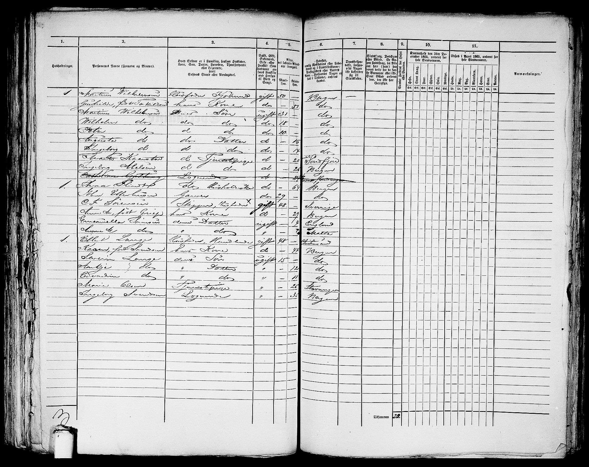 RA, 1865 census for Bergen, 1865, p. 1724