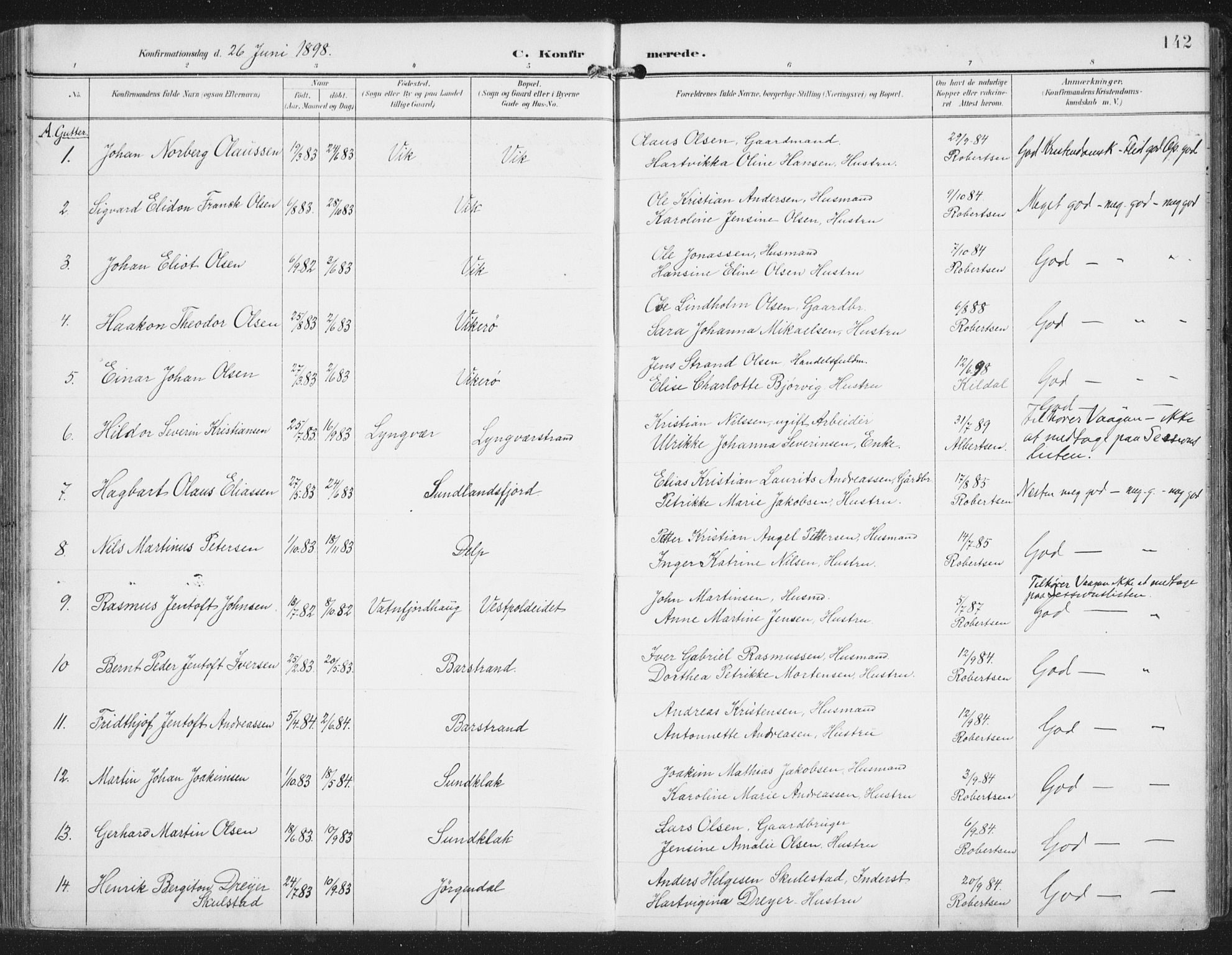 Ministerialprotokoller, klokkerbøker og fødselsregistre - Nordland, SAT/A-1459/876/L1098: Parish register (official) no. 876A04, 1896-1915, p. 142