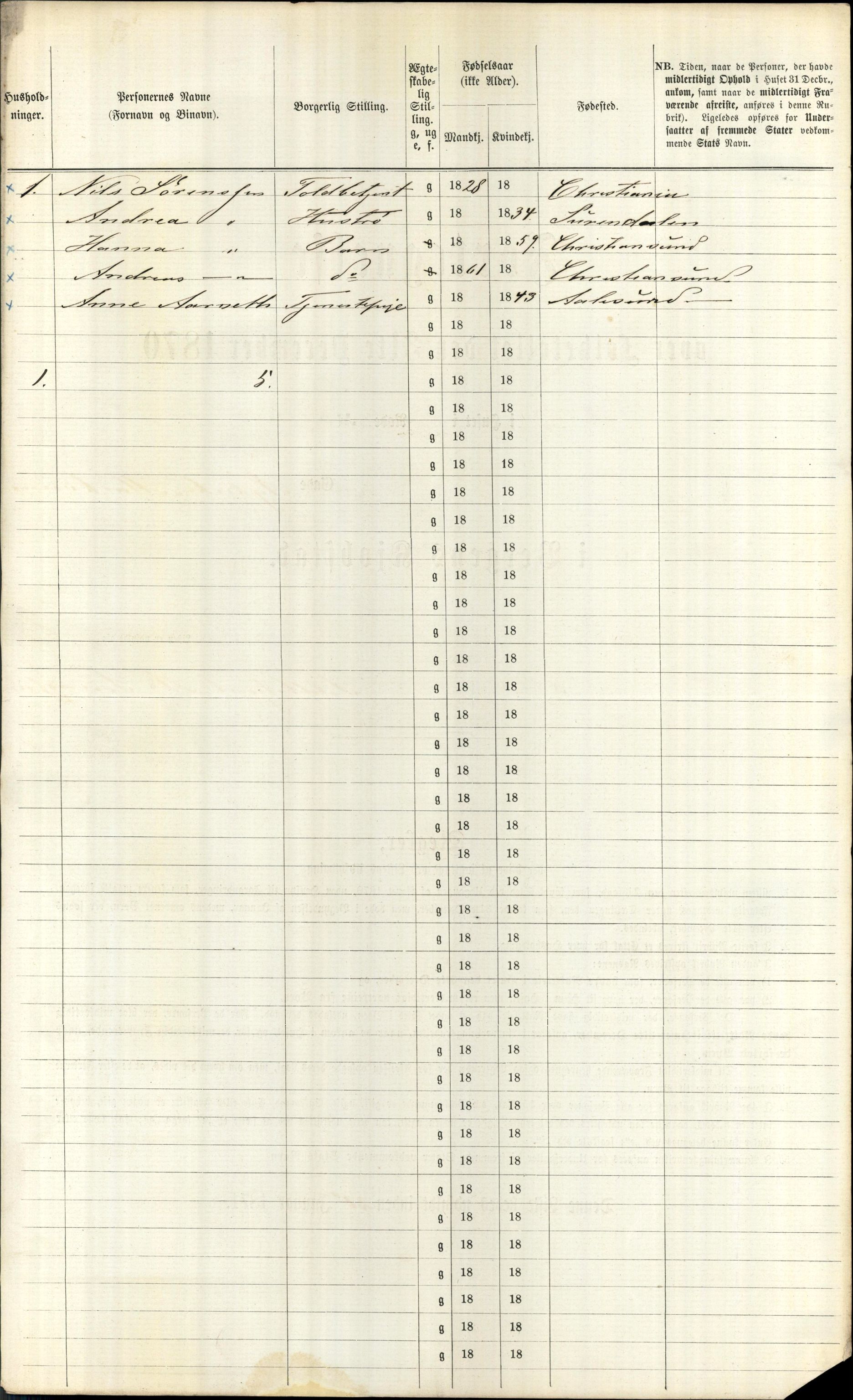 RA, 1870 census for 1301 Bergen, 1870