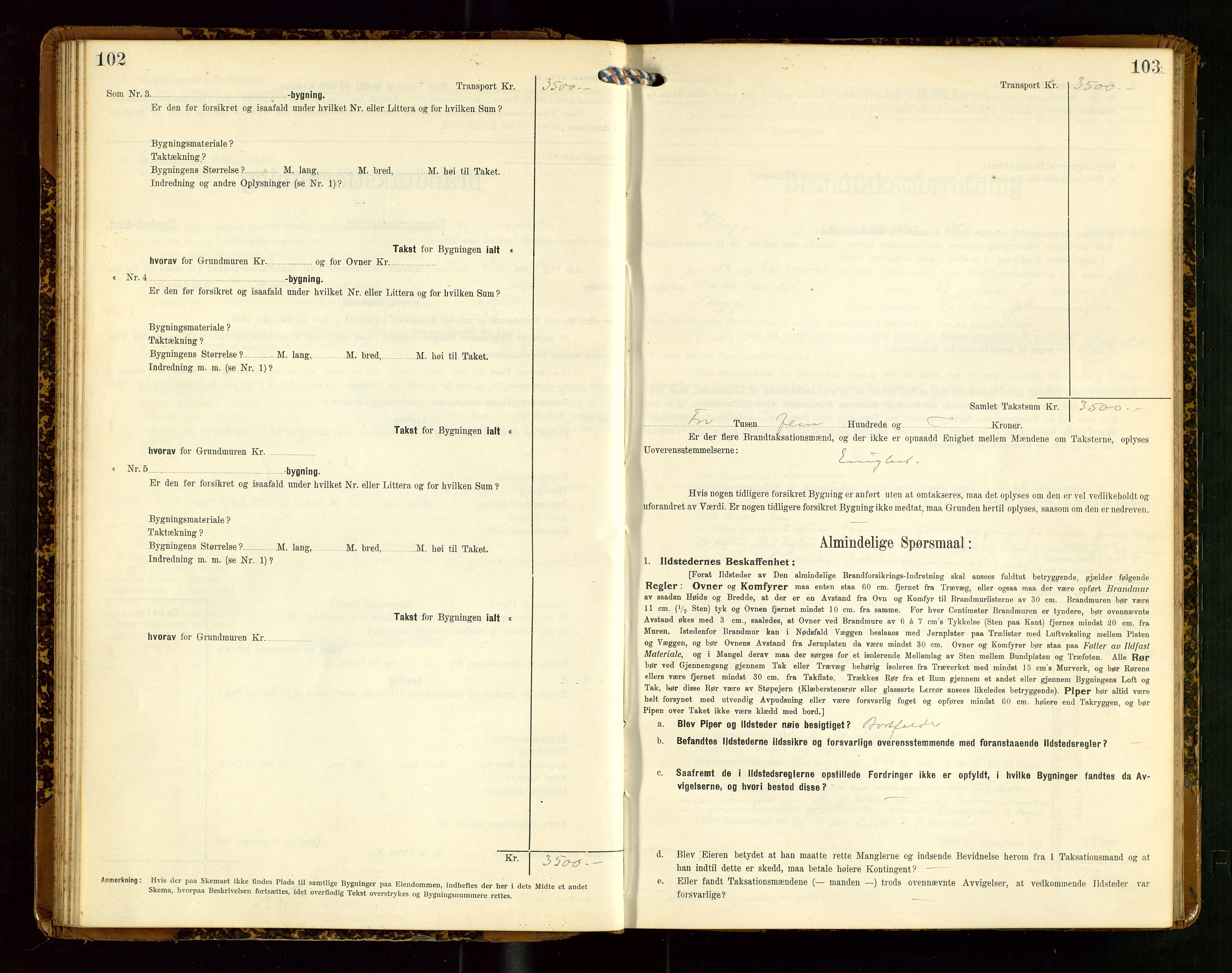 Klepp lensmannskontor, AV/SAST-A-100163/Goc/L0007: "Brandtaxationsprotokol" m/register, 1911-1915, p. 102-103