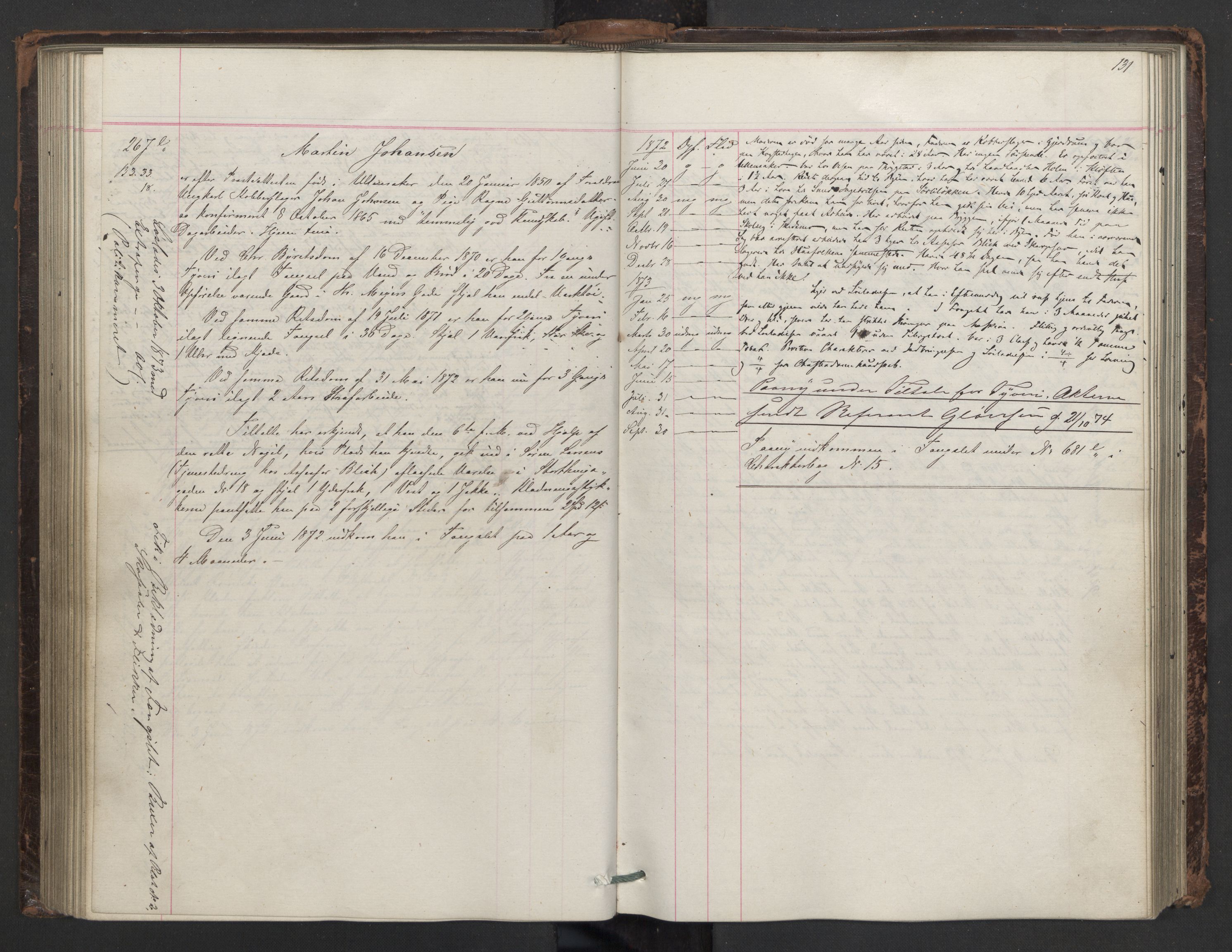 Botsfengslet, AV/RA-S-1539/D/Db/Dbb/L0014: 137e - 437e, 1871-1873, p. 131