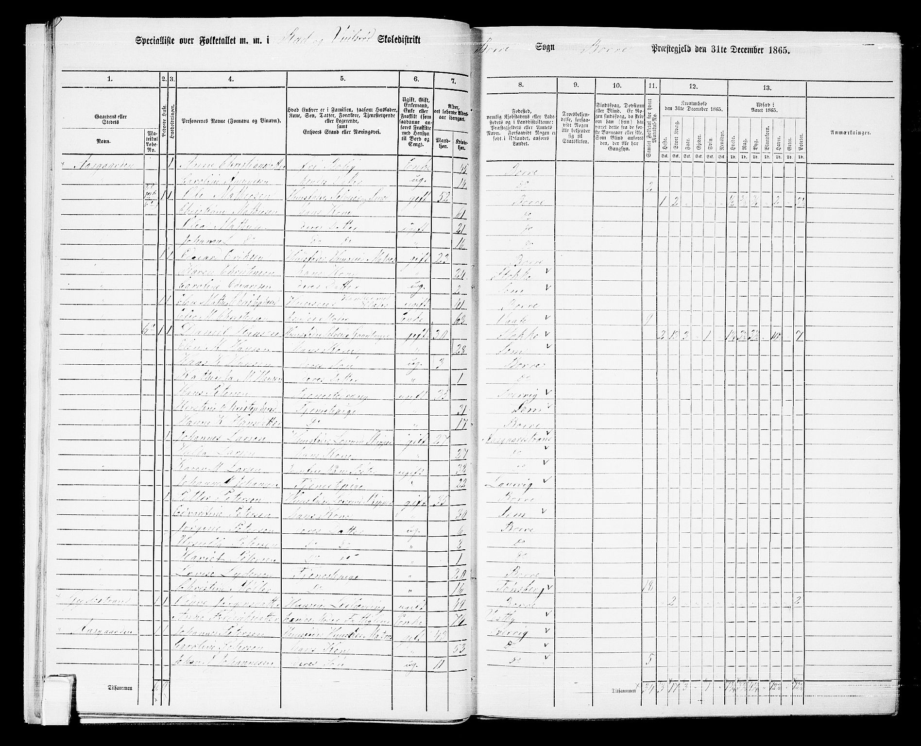 RA, 1865 census for Borre, 1865, p. 39