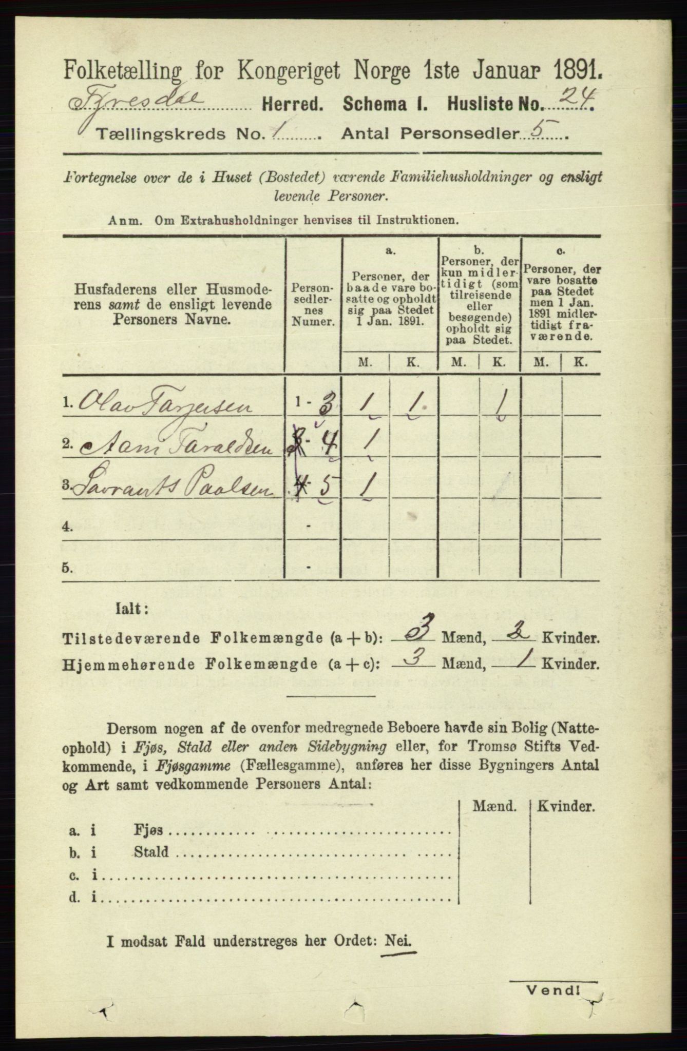 RA, 1891 census for 0831 Fyresdal, 1891, p. 47