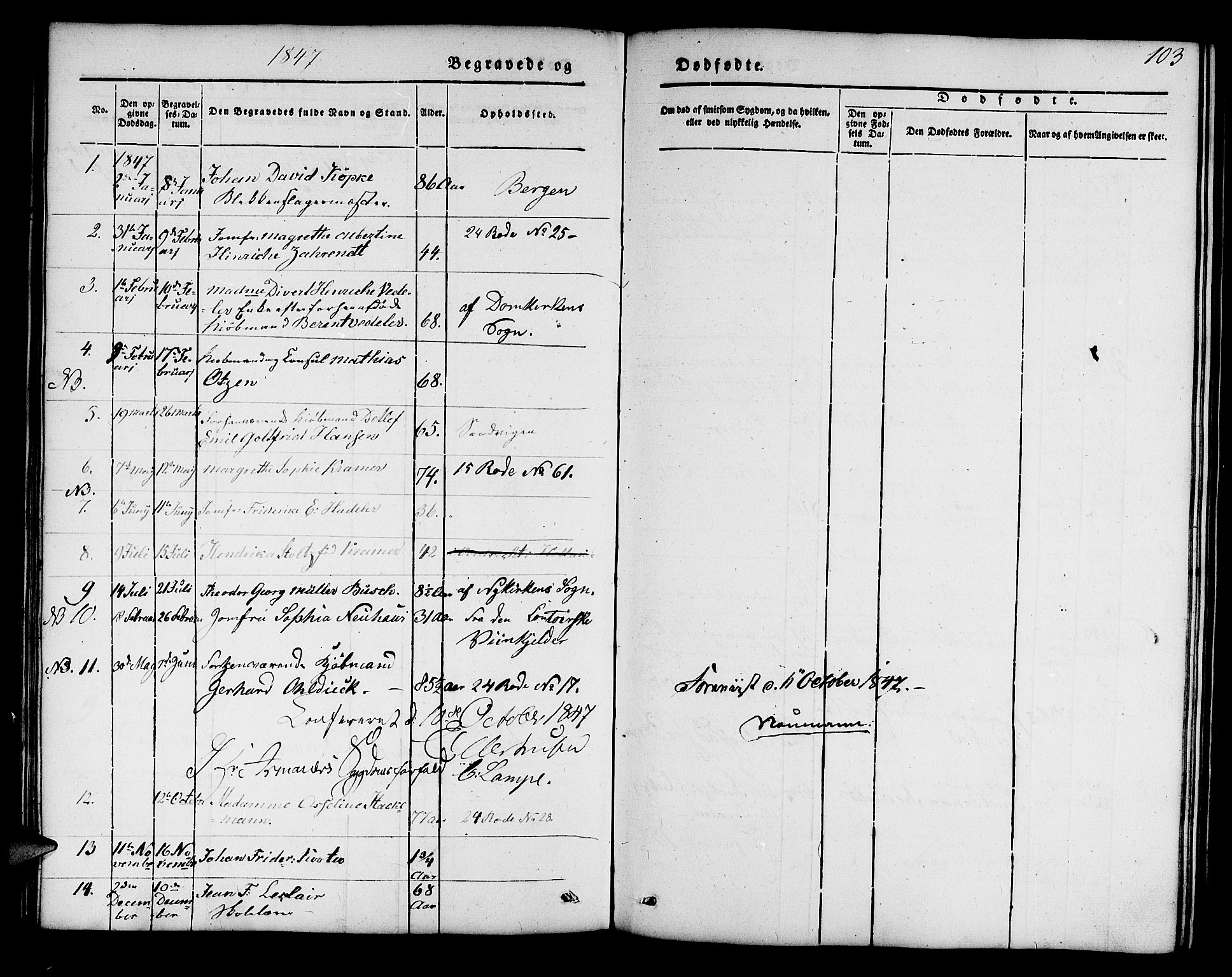 Mariakirken Sokneprestembete, SAB/A-76901/H/Hab/L0002: Parish register (copy) no. A 2, 1846-1862, p. 103