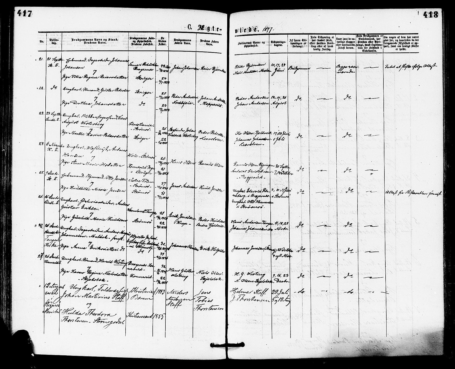 Skoger kirkebøker, AV/SAKO-A-59/F/Fa/L0005: Parish register (official) no. I 5, 1873-1884, p. 417-418