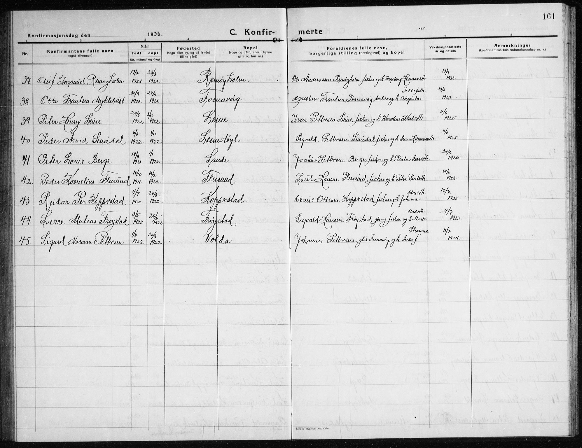 Ministerialprotokoller, klokkerbøker og fødselsregistre - Møre og Romsdal, AV/SAT-A-1454/507/L0085: Parish register (copy) no. 507C08, 1933-1944, p. 161