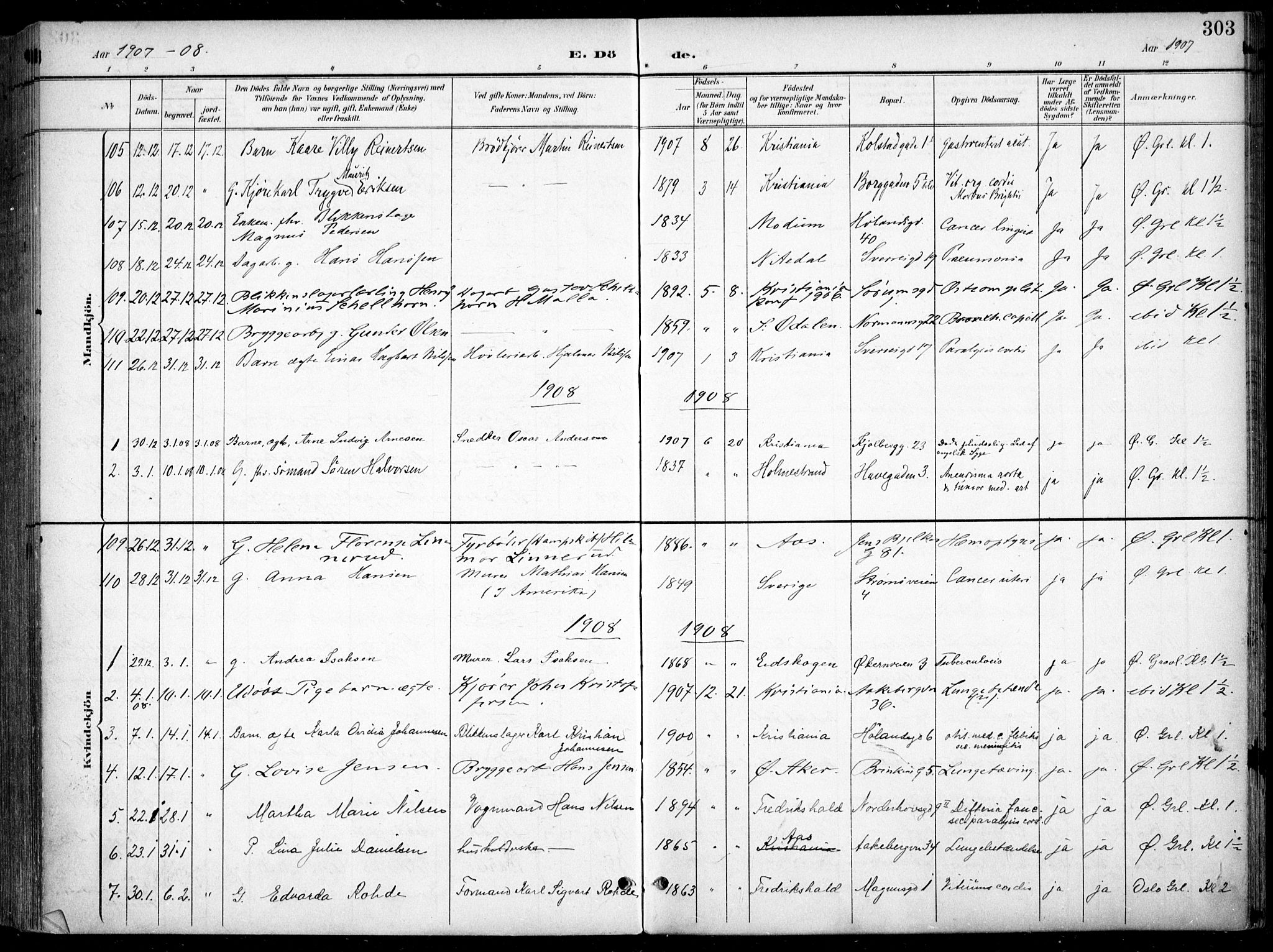 Kampen prestekontor Kirkebøker, SAO/A-10853/F/Fa/L0009: Parish register (official) no. I 9, 1899-1911, p. 303