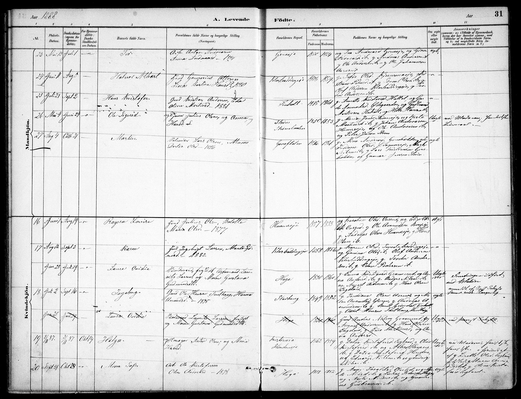 Nes prestekontor Kirkebøker, AV/SAO-A-10410/F/Fc/L0002: Parish register (official) no. IIi 2, 1882-1916, p. 31