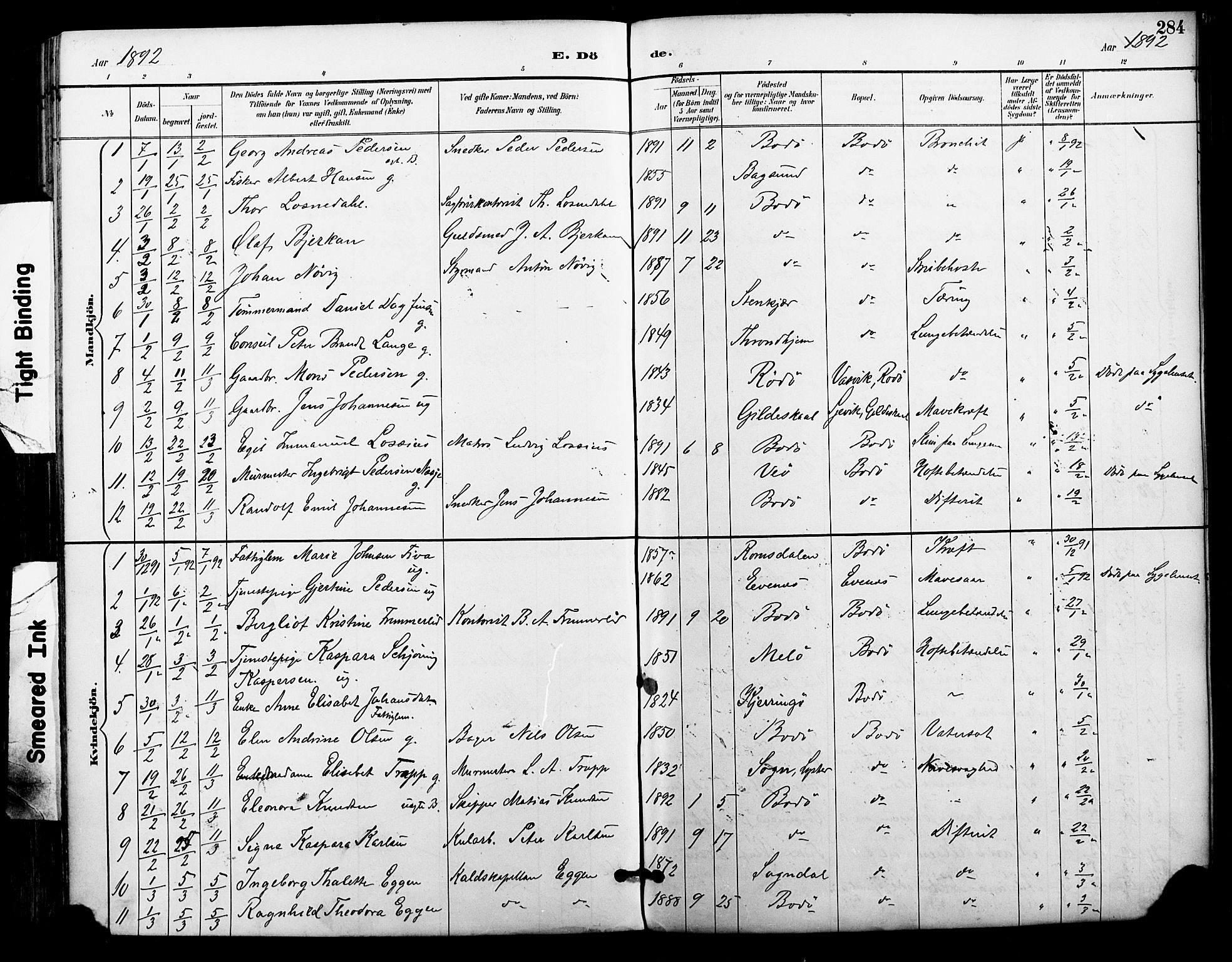 Ministerialprotokoller, klokkerbøker og fødselsregistre - Nordland, AV/SAT-A-1459/801/L0010: Parish register (official) no. 801A10, 1888-1899, p. 284