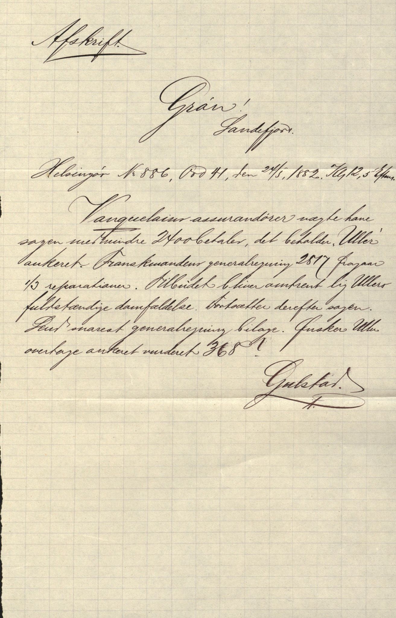 Pa 63 - Østlandske skibsassuranceforening, VEMU/A-1079/G/Ga/L0014/0011: Havaridokumenter / Agra, Anna, Jorsalfarer, Alfen, Uller, Solon, 1882, p. 119