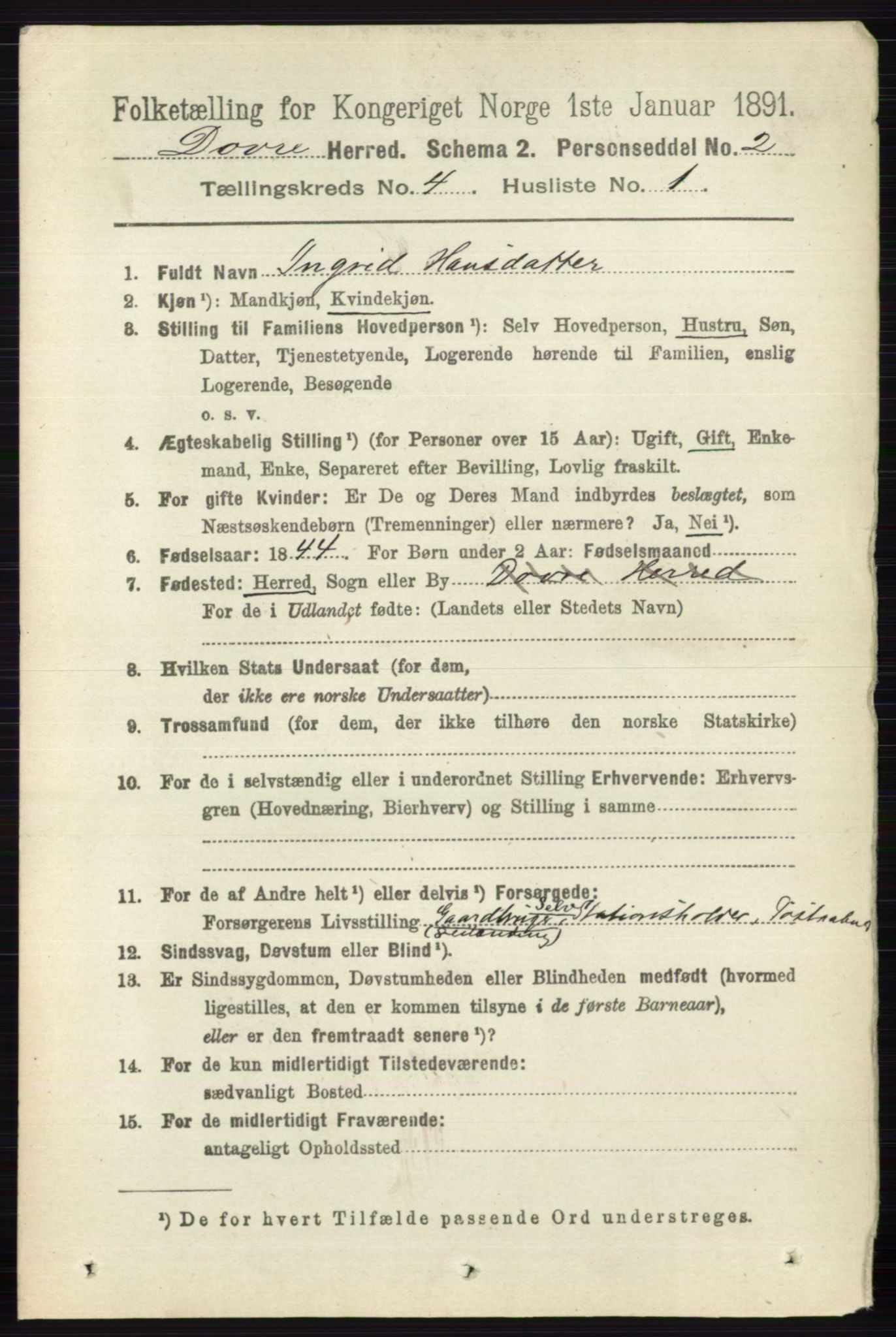 RA, 1891 census for 0511 Dovre, 1891, p. 1947