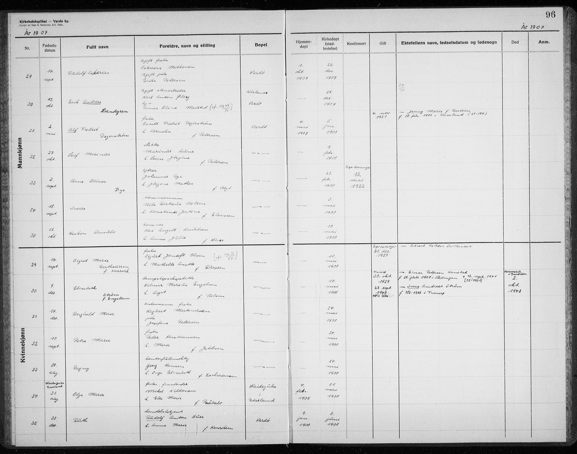 Vardø sokneprestkontor, AV/SATØ-S-1332/H/Hc/L0001kirkerekon: Other parish register no. 1, 1900-1914, p. 96