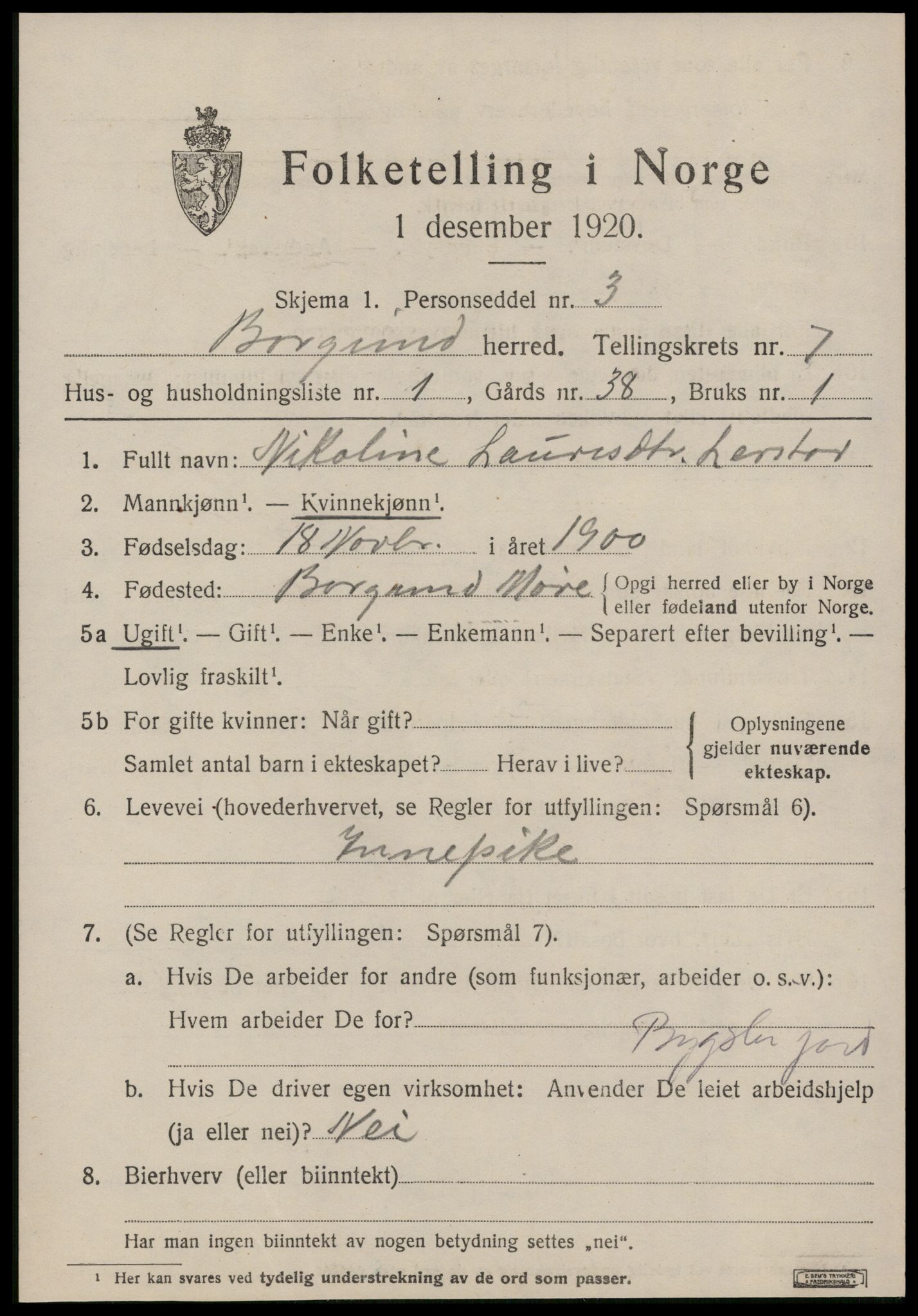 SAT, 1920 census for Borgund, 1920, p. 5998