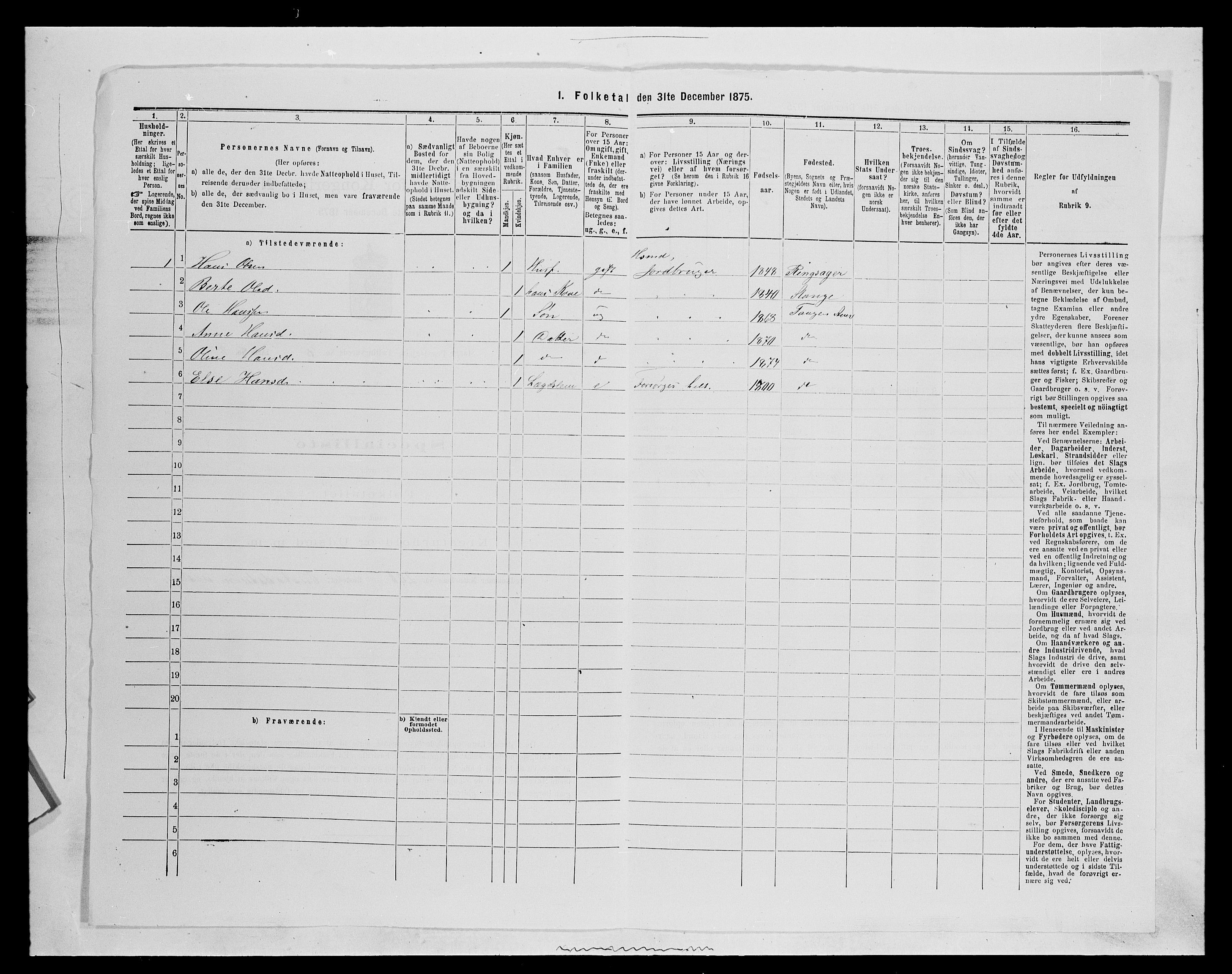 SAH, 1875 census for 0417P Stange, 1875, p. 1436