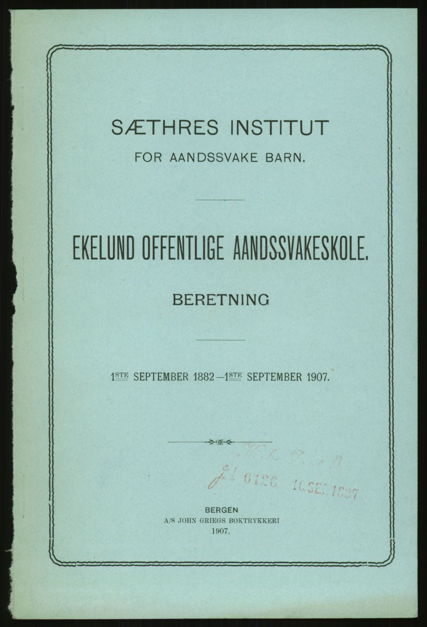 Kirke- og undervisningsdepartementet, 1. skolekontor D, RA/S-1021/F/Fh/Fhr/L0098: Eikelund off. skole for evneveike, 1897-1947, p. 1112