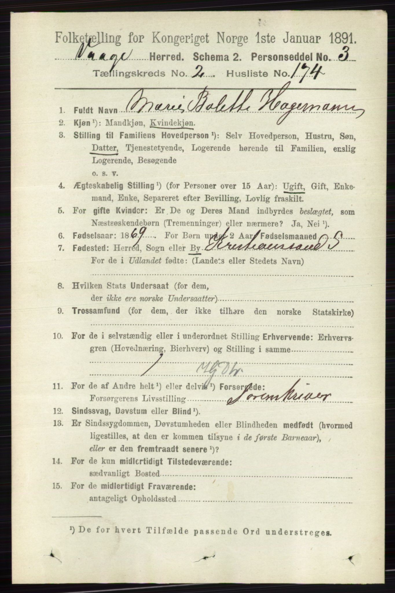 RA, 1891 census for 0515 Vågå, 1891, p. 2173