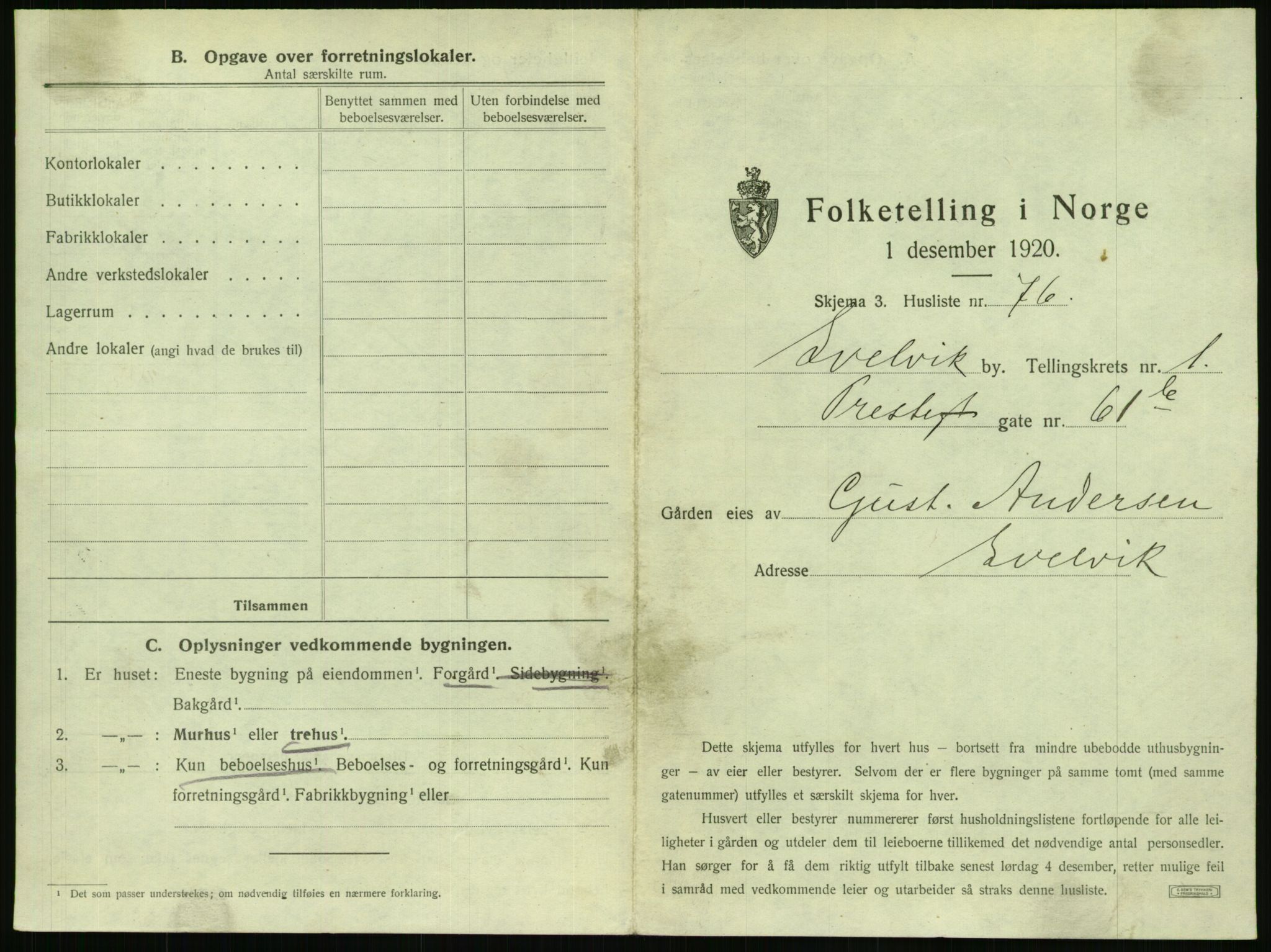 SAKO, 1920 census for Svelvik, 1920, p. 173