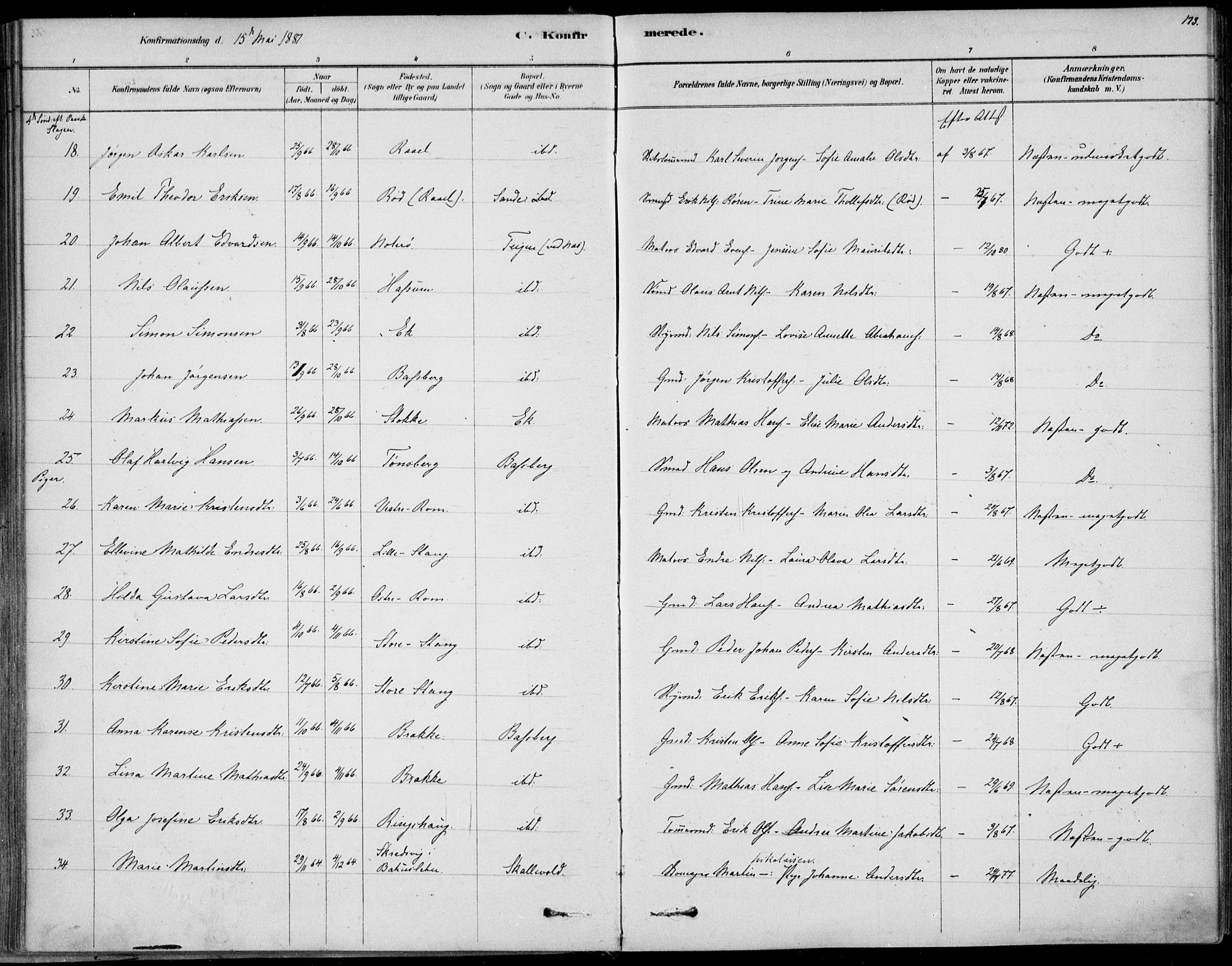 Sem kirkebøker, AV/SAKO-A-5/F/Fb/L0004: Parish register (official) no. II 4, 1878-1891, p. 173