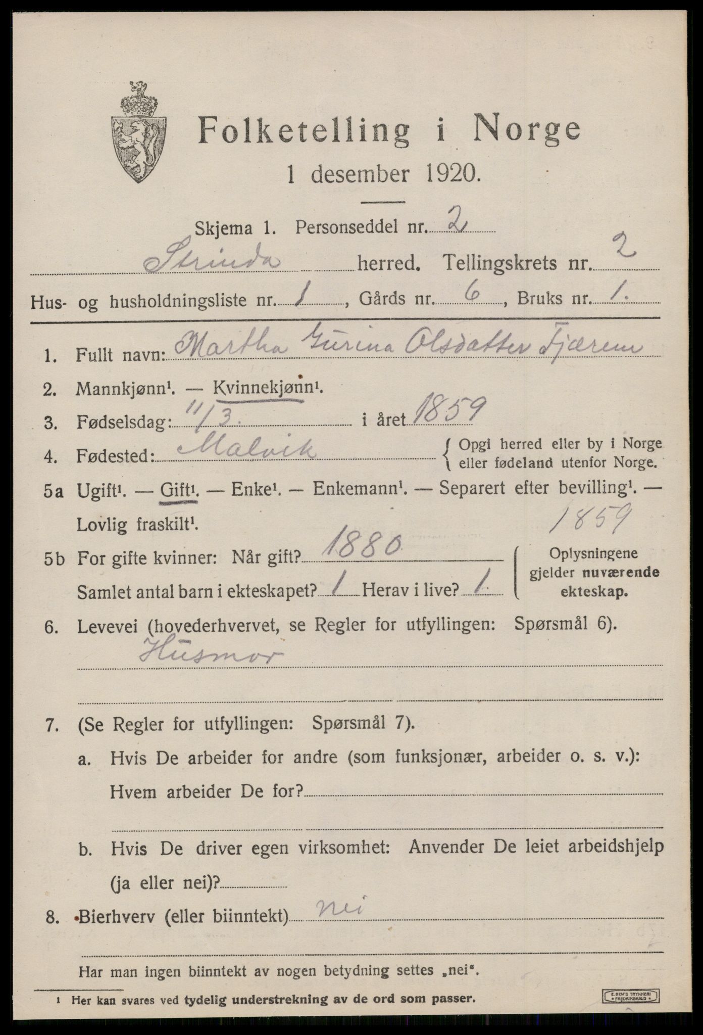 SAT, 1920 census for Strinda, 1920, p. 6018