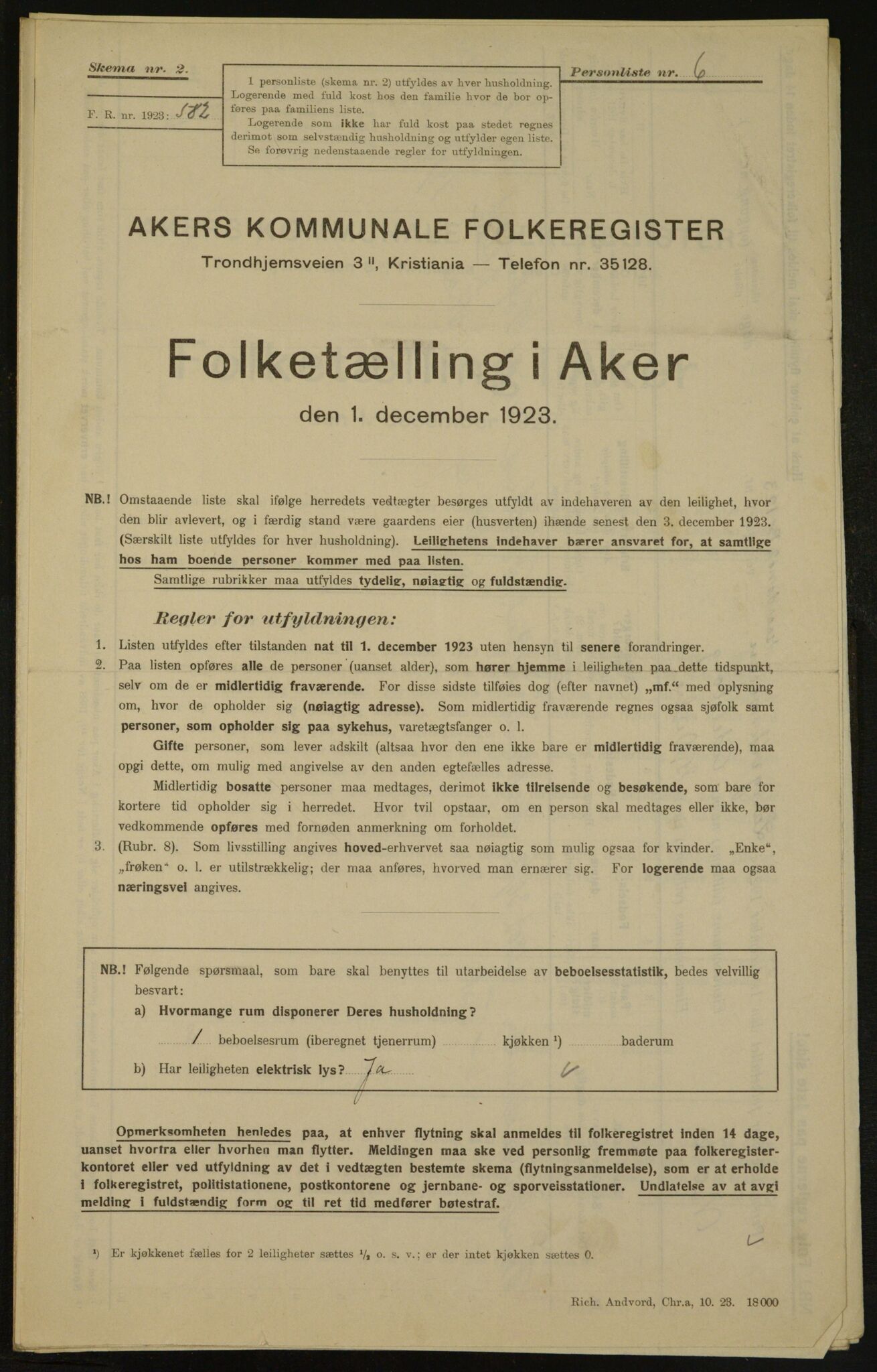 , Municipal Census 1923 for Aker, 1923, p. 3391