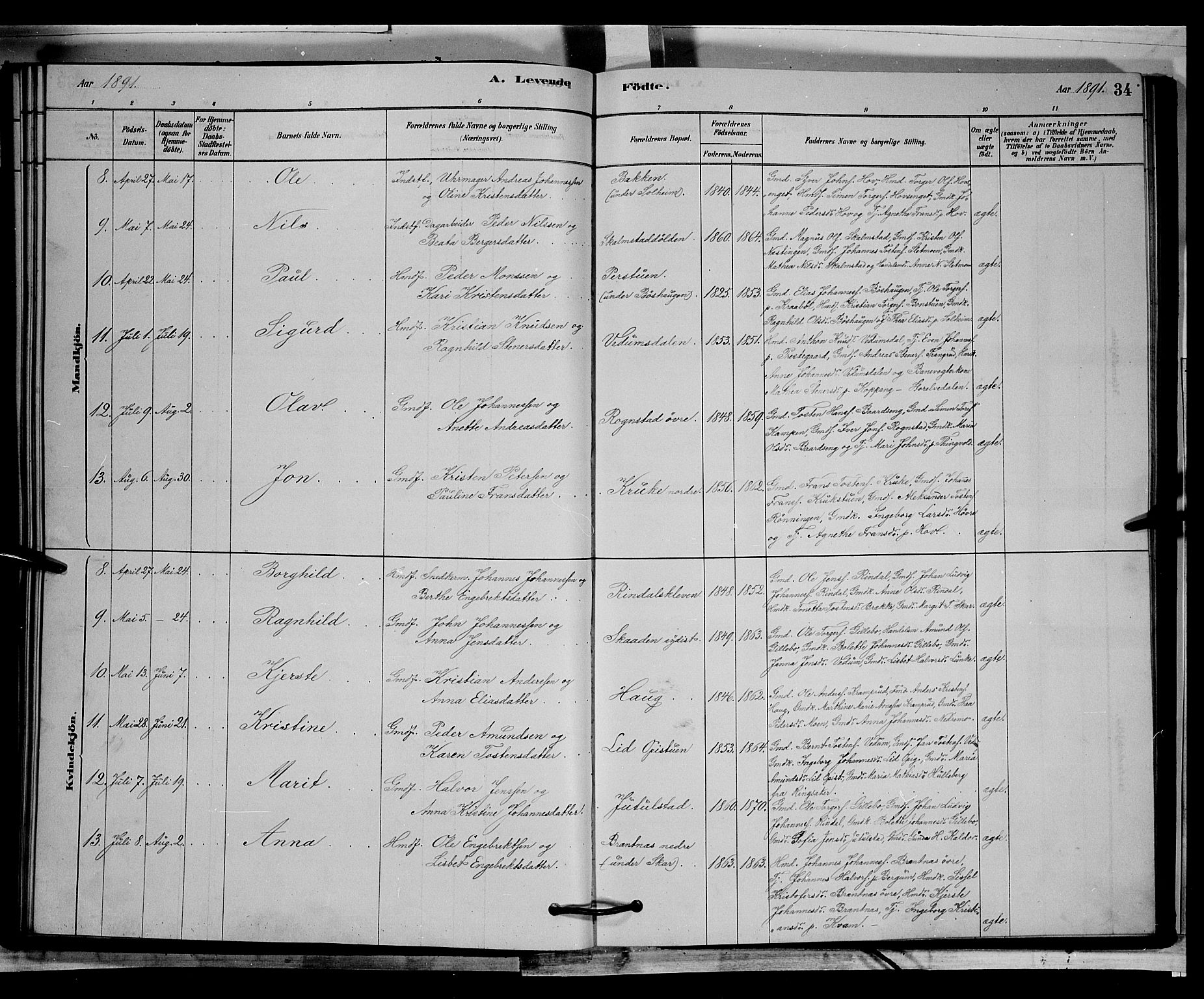 Øyer prestekontor, SAH/PREST-084/H/Ha/Hab/L0002: Parish register (copy) no. 2, 1878-1896, p. 34