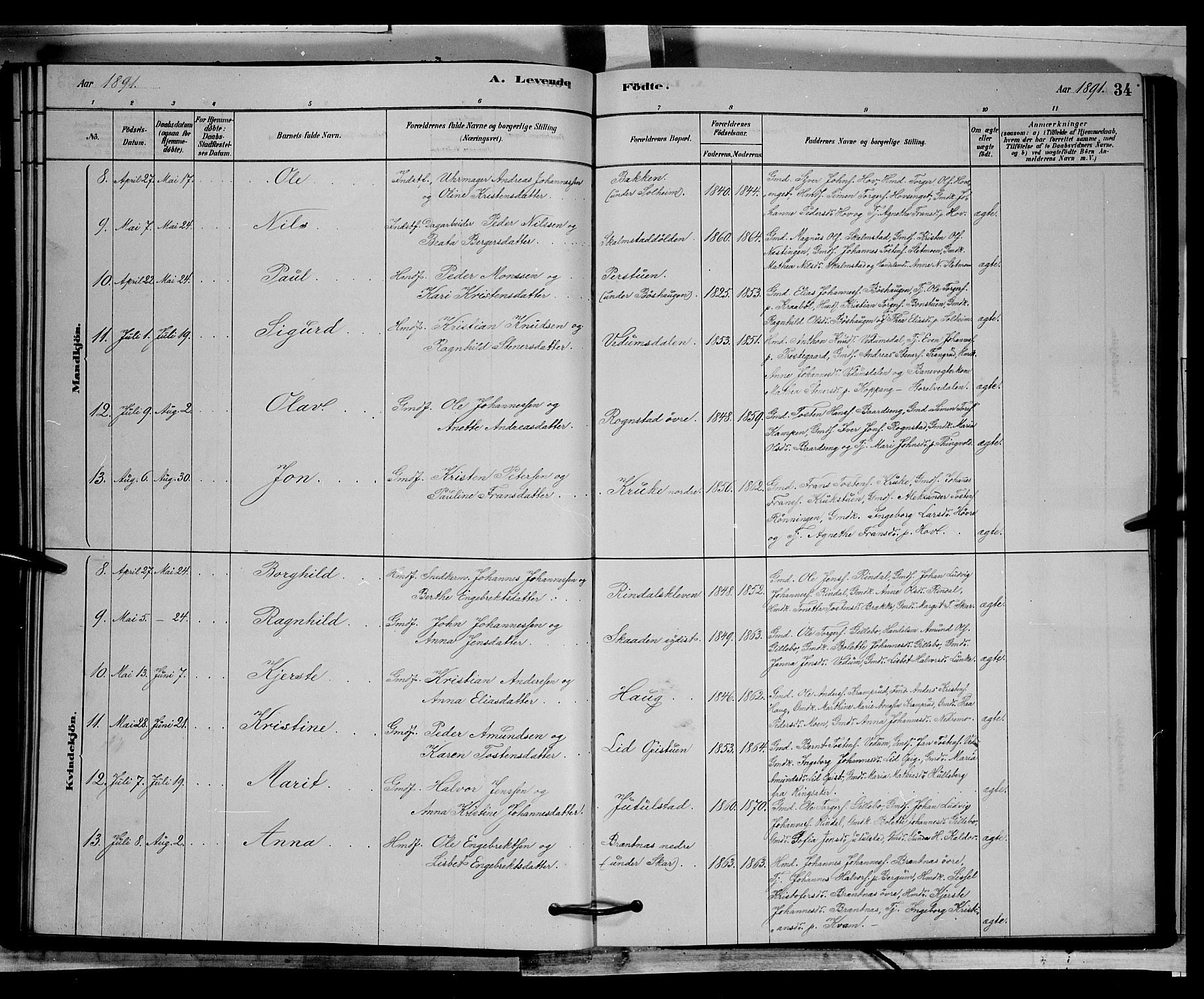 Øyer prestekontor, AV/SAH-PREST-084/H/Ha/Hab/L0002: Parish register (copy) no. 2, 1878-1896, p. 34