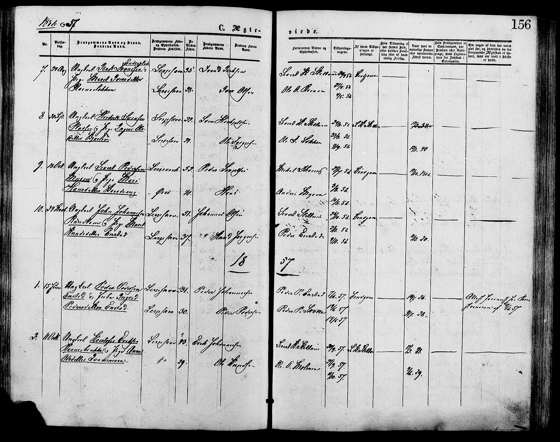 Lesja prestekontor, SAH/PREST-068/H/Ha/Haa/L0009: Parish register (official) no. 9, 1854-1889, p. 156