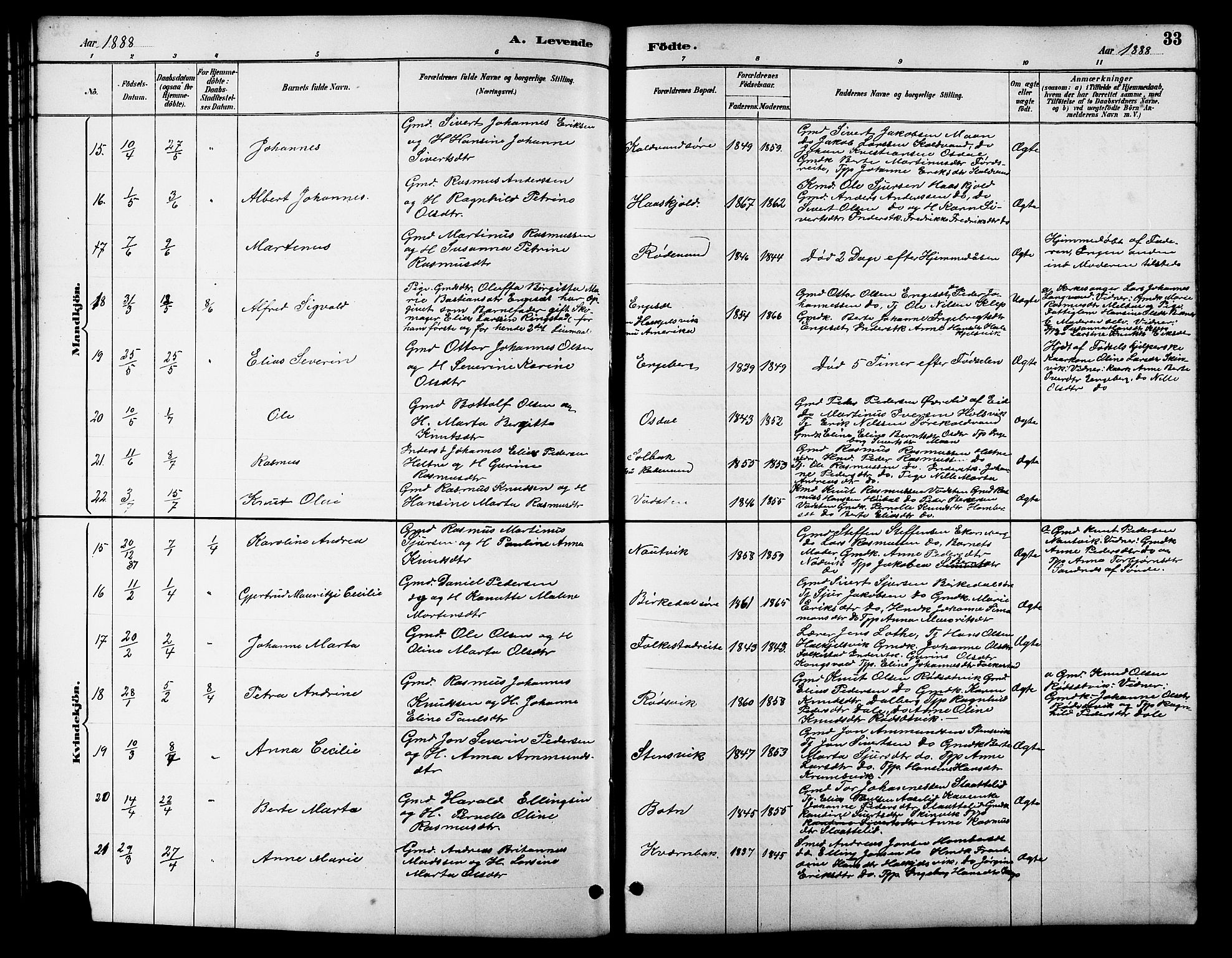 Ministerialprotokoller, klokkerbøker og fødselsregistre - Møre og Romsdal, AV/SAT-A-1454/511/L0158: Parish register (copy) no. 511C04, 1884-1903, p. 33