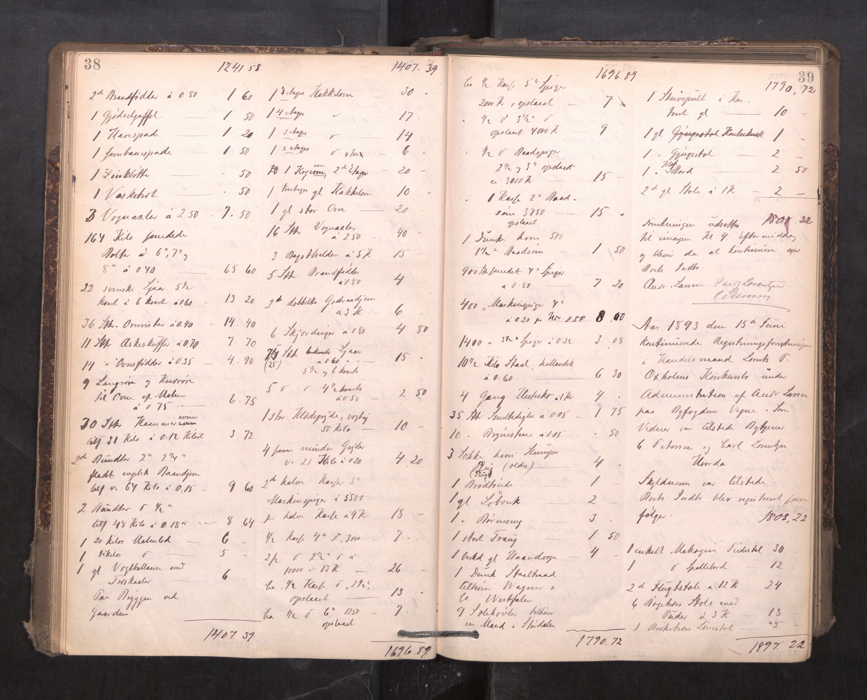 Trondheim byfogd, AV/SAT-A-0003/1/3/3C/L0015: Skifteregistreringsprotokoll - 24/2-21/3 (u/ register), 1893-1899, p. 38-39