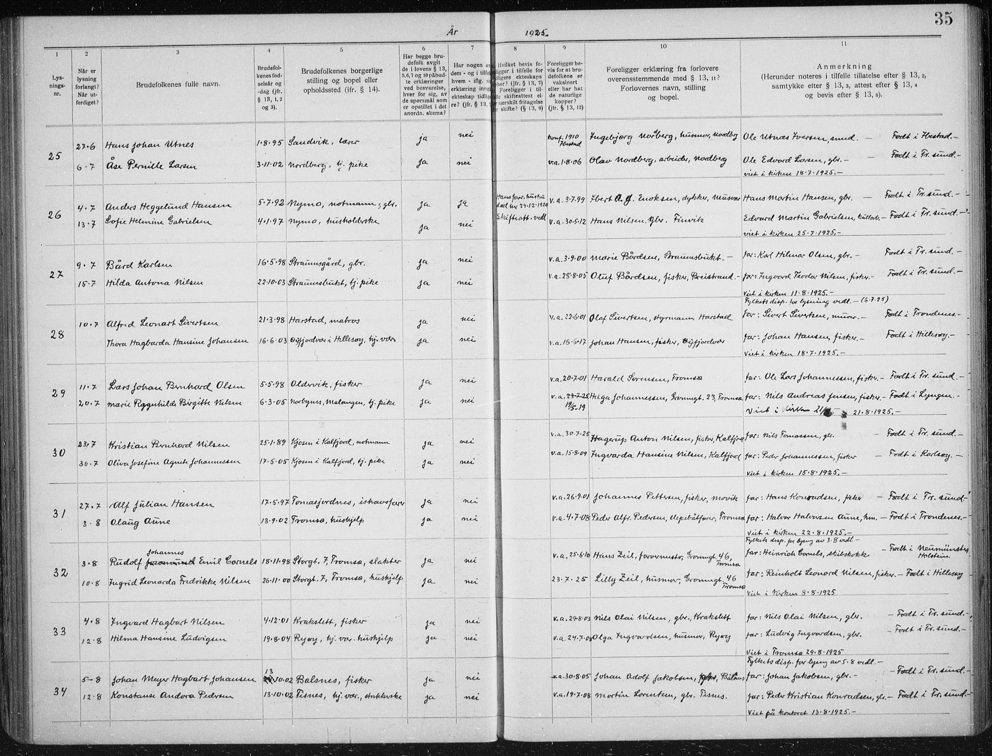 Tromsøysund sokneprestkontor, AV/SATØ-S-1304/H/Hc/L0059: Banns register no. 59, 1919-1937, p. 35