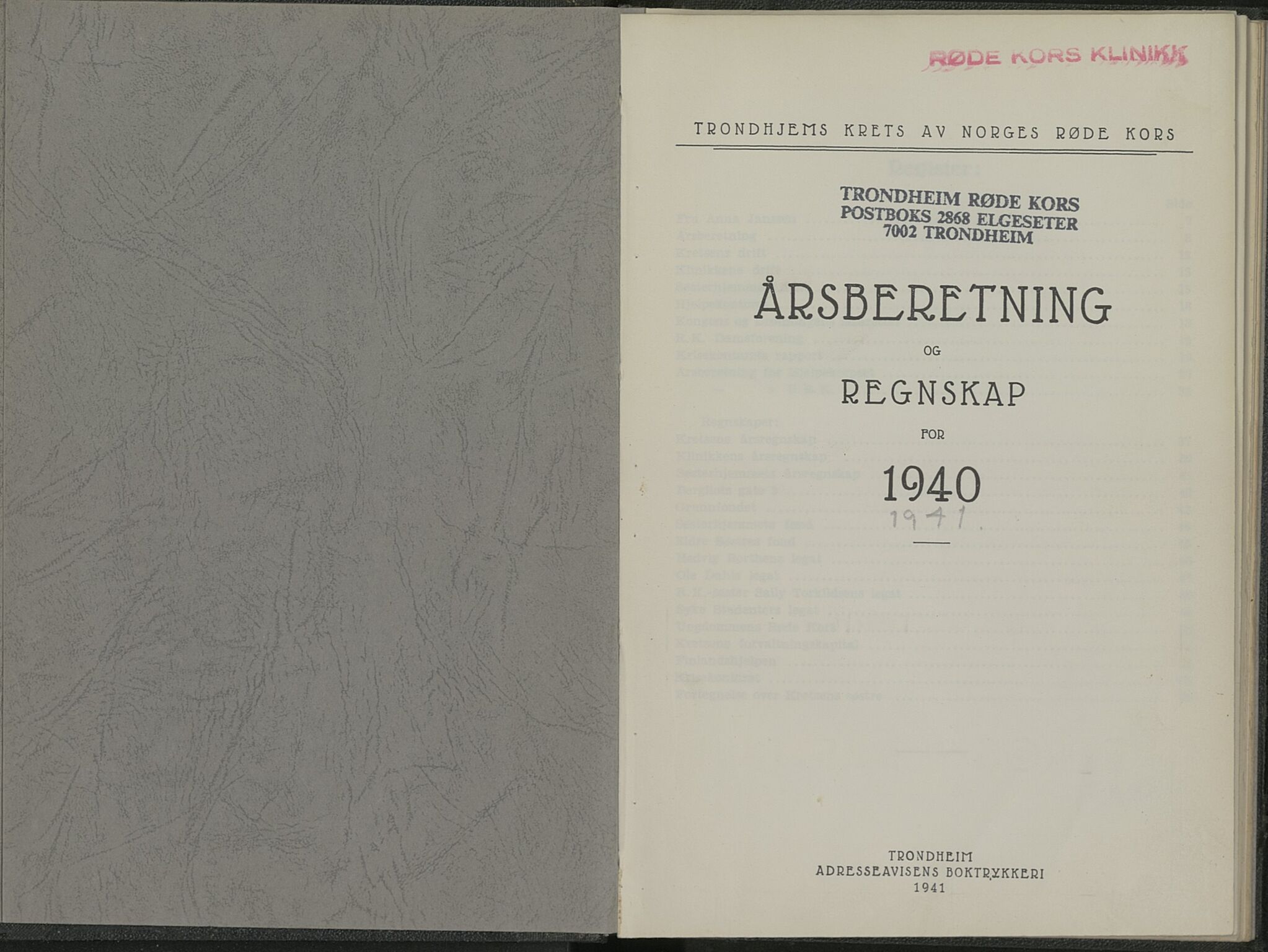 Trondheim Røde Kors, TRKO/PA-1204/F/Fa/L0003/0002: Årsberetninger 1940-1950, TRK / Årsberetning for 1940-1941, 1940-1941