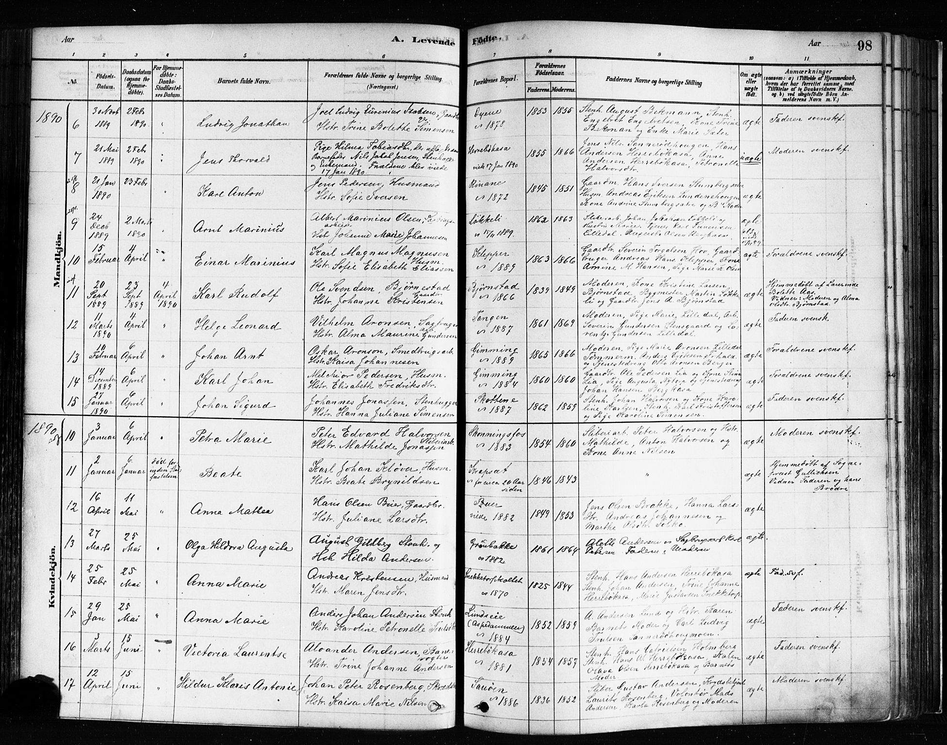 Idd prestekontor Kirkebøker, AV/SAO-A-10911/F/Fc/L0006a: Parish register (official) no. III 6A, 1878-1903, p. 98