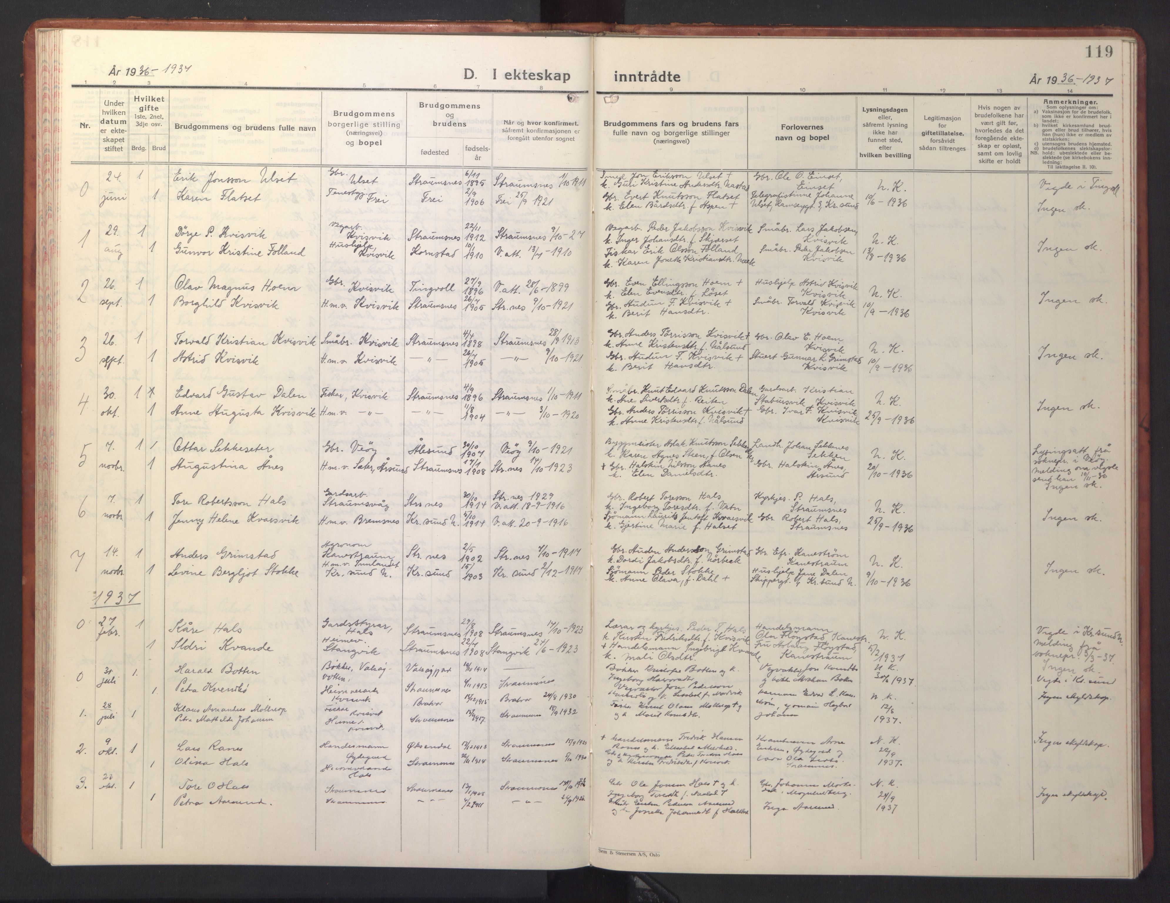 Ministerialprotokoller, klokkerbøker og fødselsregistre - Møre og Romsdal, AV/SAT-A-1454/587/L1002: Parish register (copy) no. 587C02, 1926-1951, p. 119