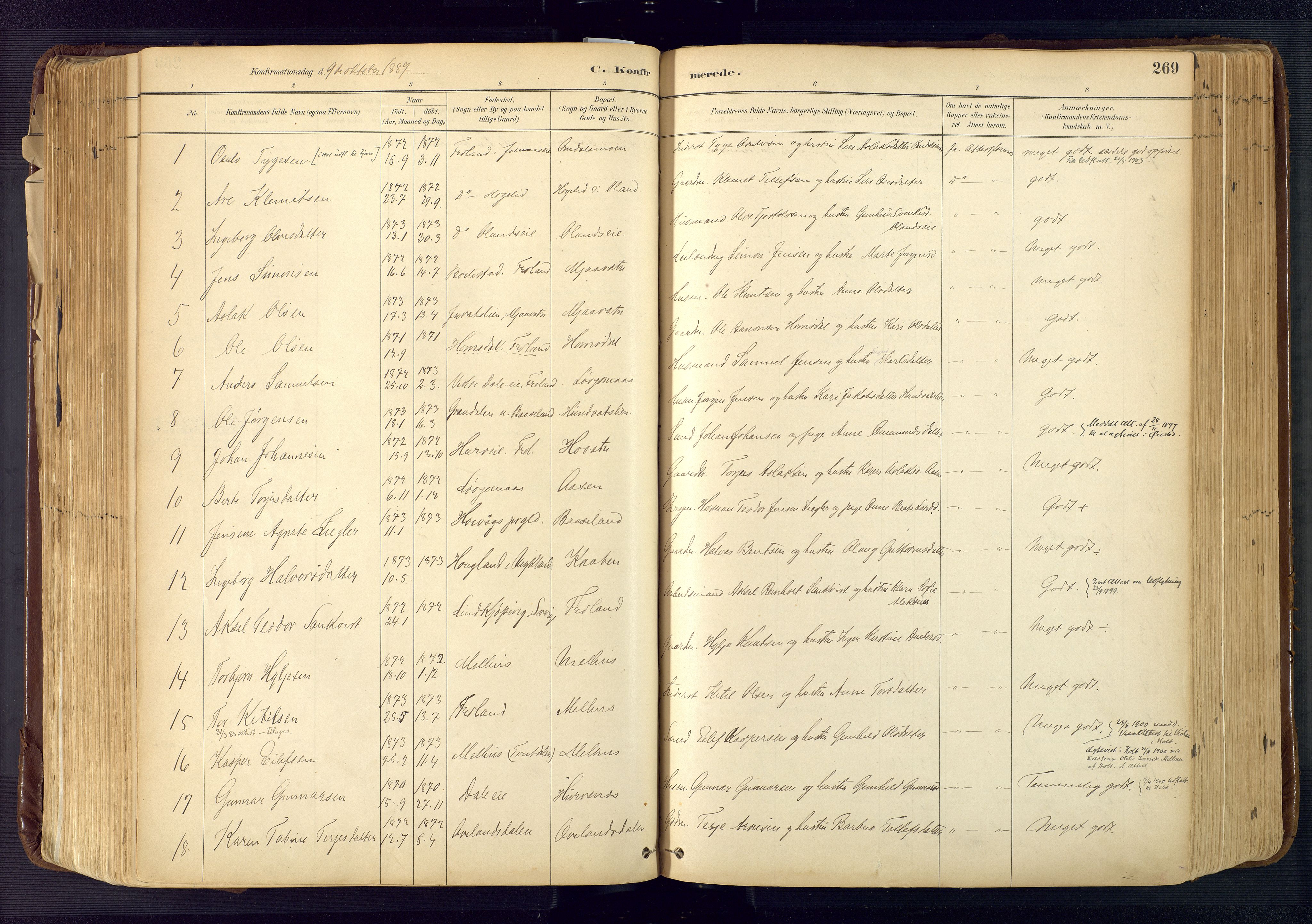 Froland sokneprestkontor, SAK/1111-0013/F/Fa/L0005: Parish register (official) no. A 5, 1882-1921, p. 269