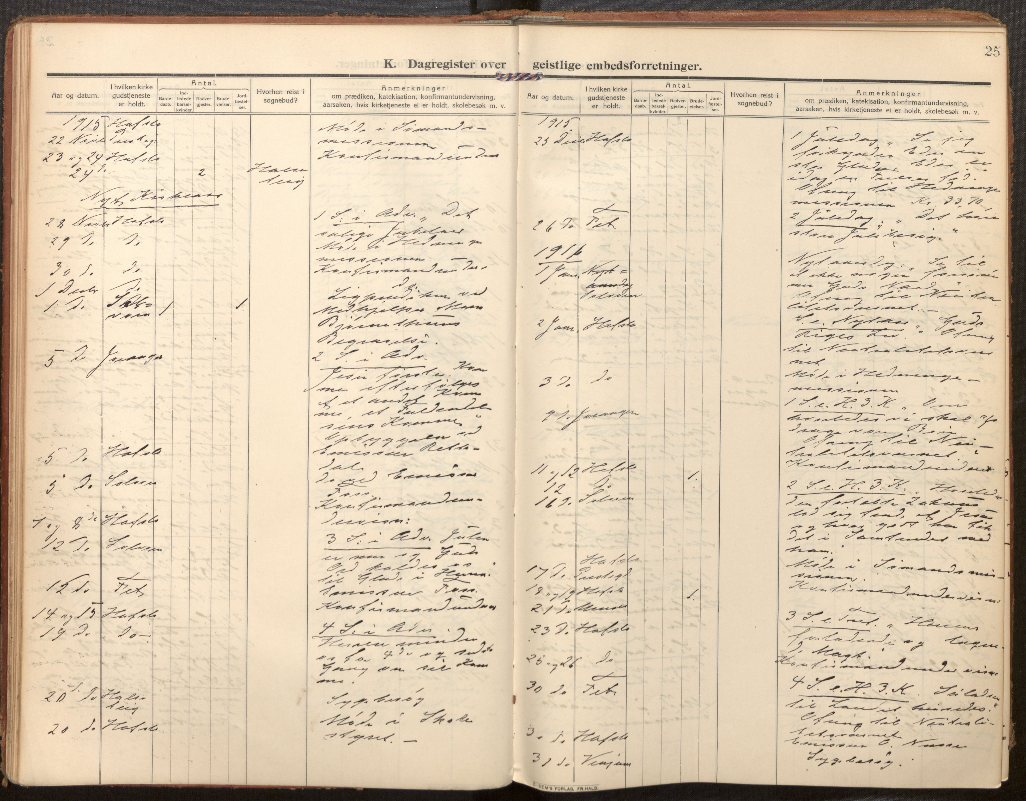 Hafslo sokneprestembete, SAB/A-80301/H/Haa/Haaf/L0004: Diary records no. F 4, 1909-1941, p. 25
