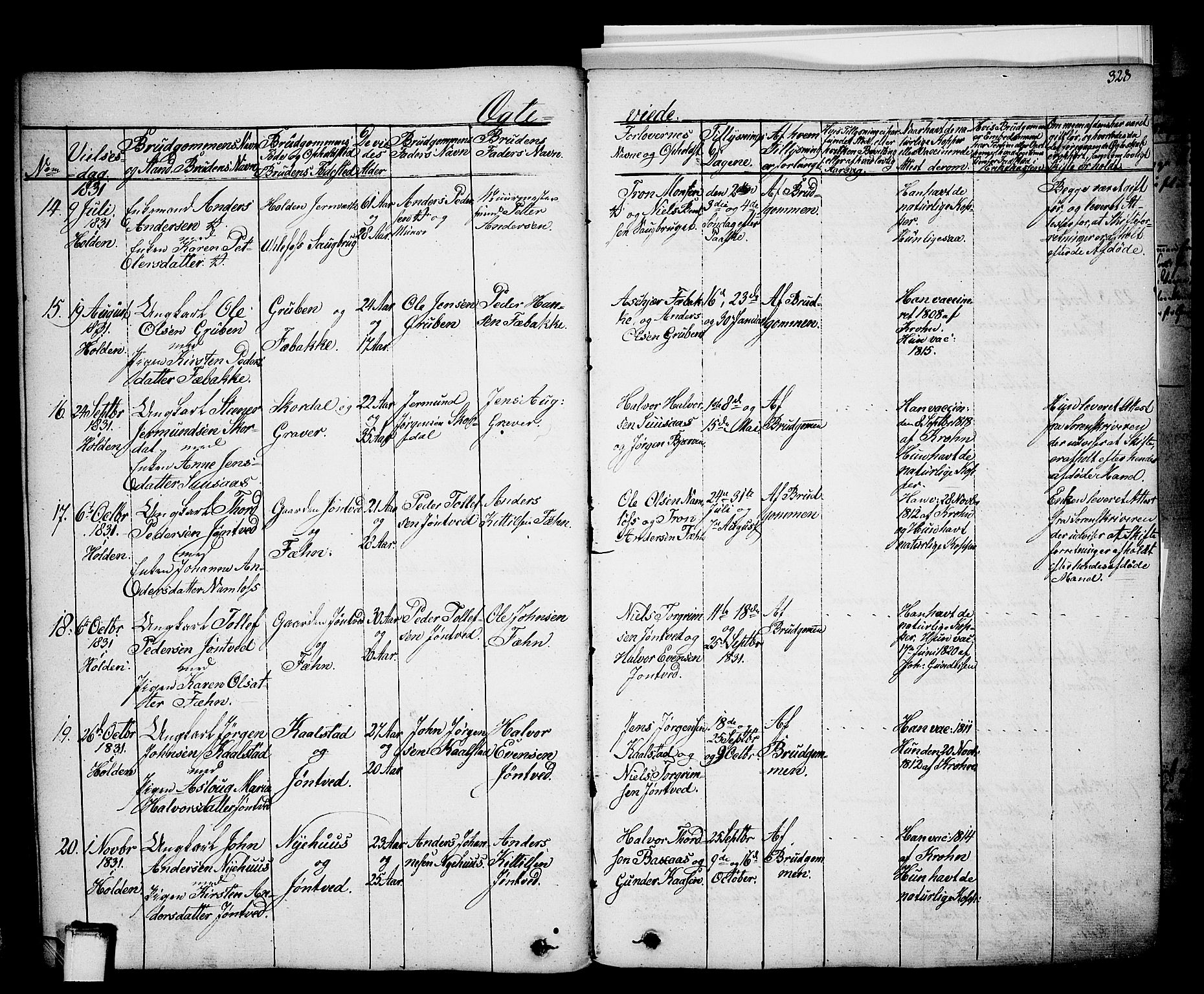 Holla kirkebøker, SAKO/A-272/F/Fa/L0004: Parish register (official) no. 4, 1830-1848, p. 328